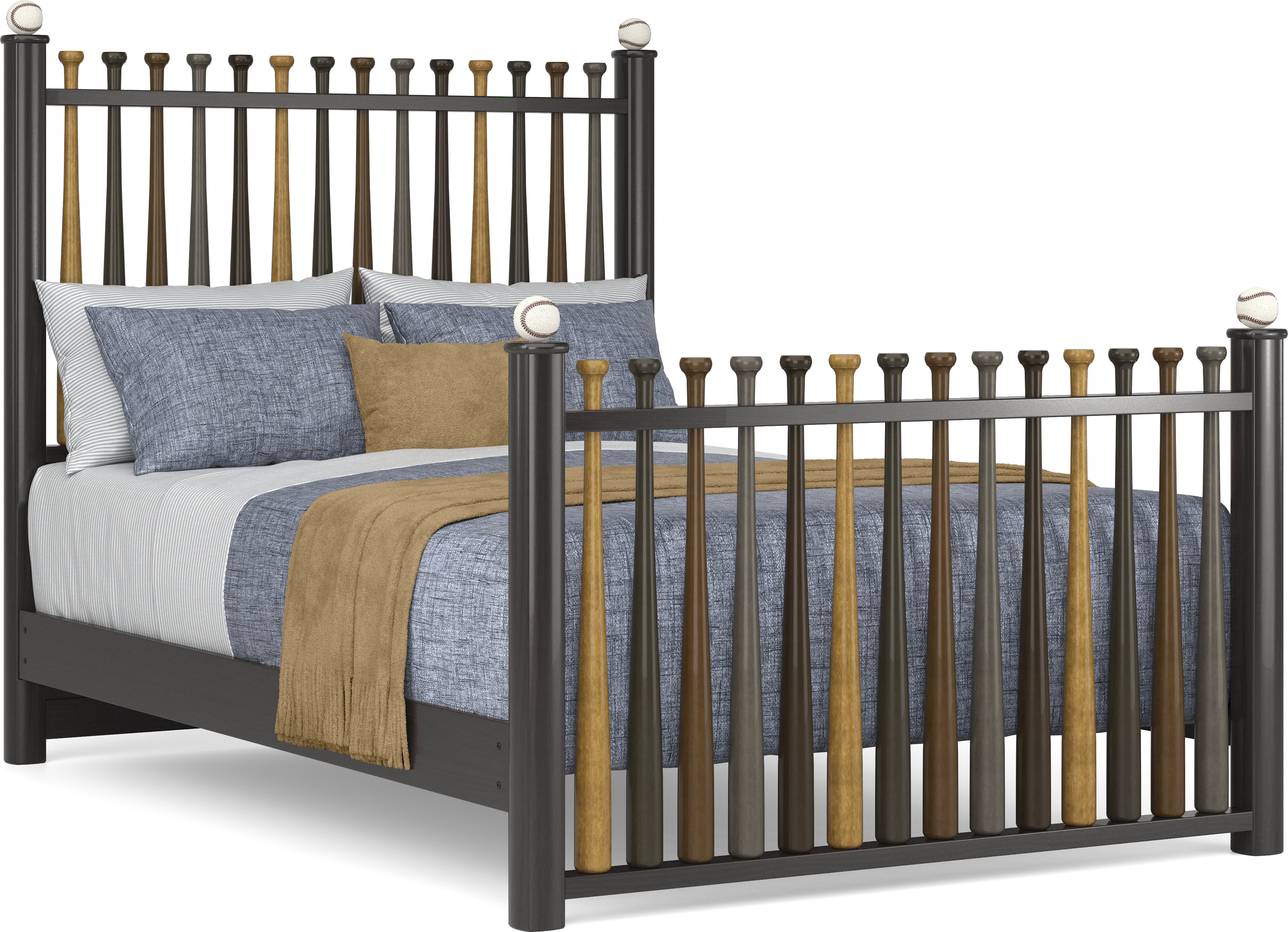 Kids Santa Cruz Brown Cherry Bedroom with Batter Up Stained Full Baseball Bat Bed - Thumbnail - Image 2