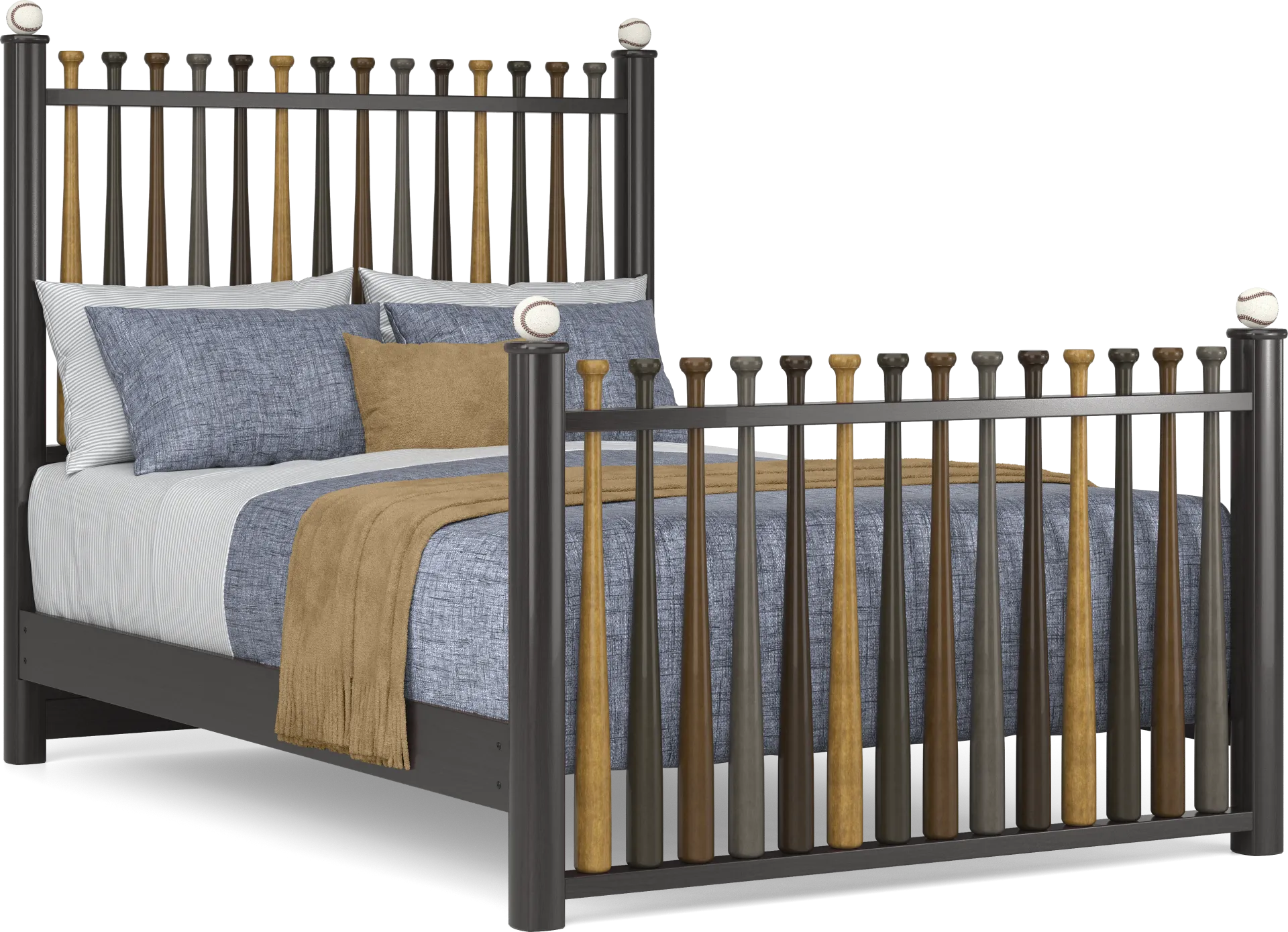 Kids Santa Cruz Brown Cherry Bedroom with Batter Up Stained Full Baseball Bat Bed - Image 2