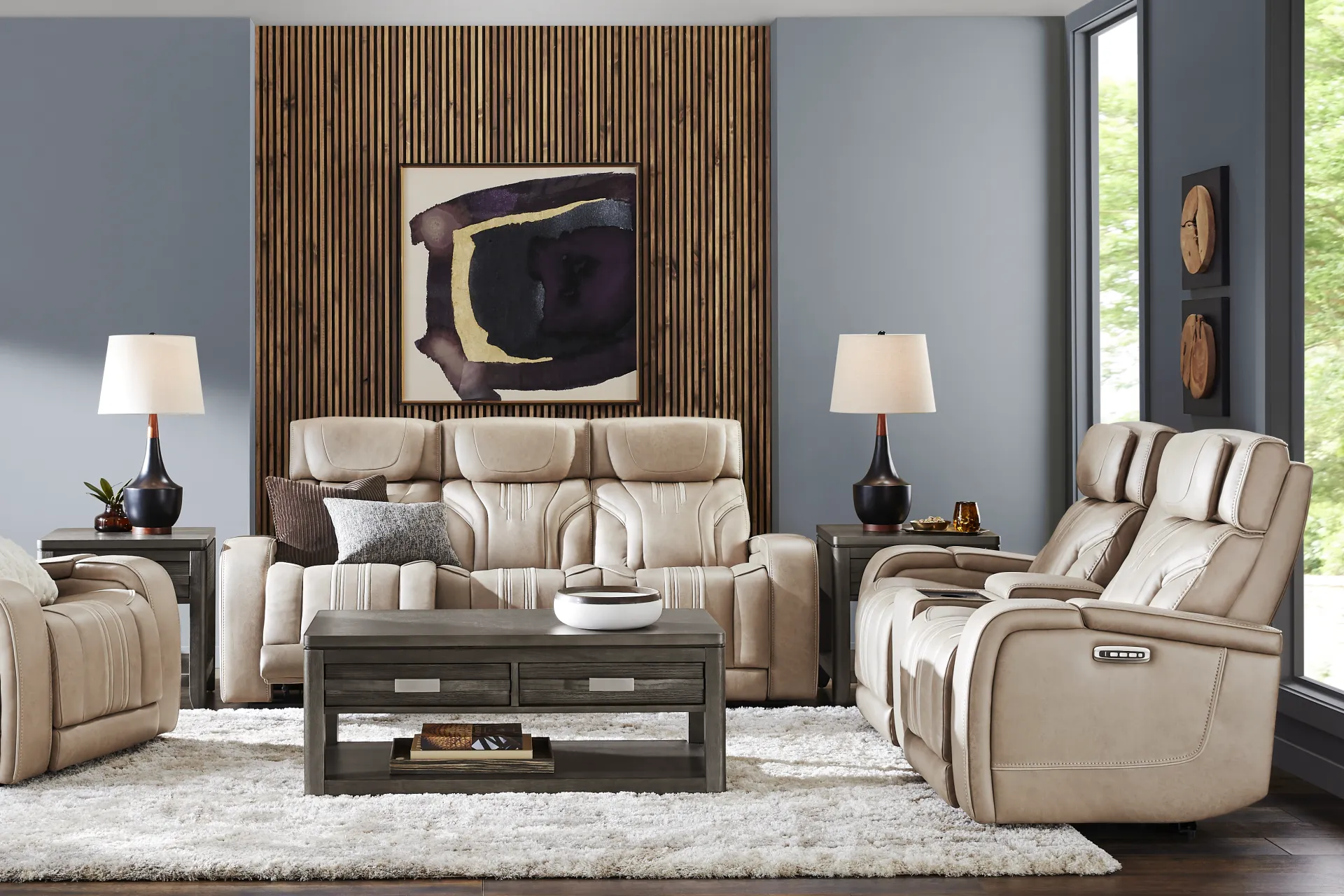 Southlake Sand Triple Power Reclining Console Loveseat with Audio - Image 1