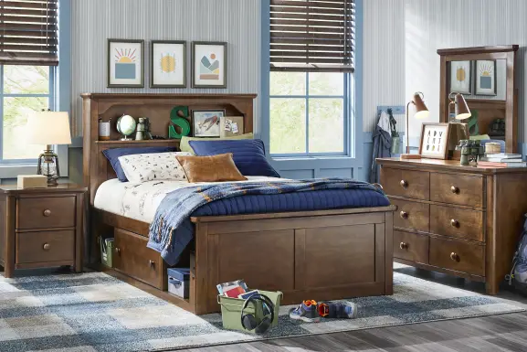 Kids South Bend Brown Cherry Full Bookcase Bed