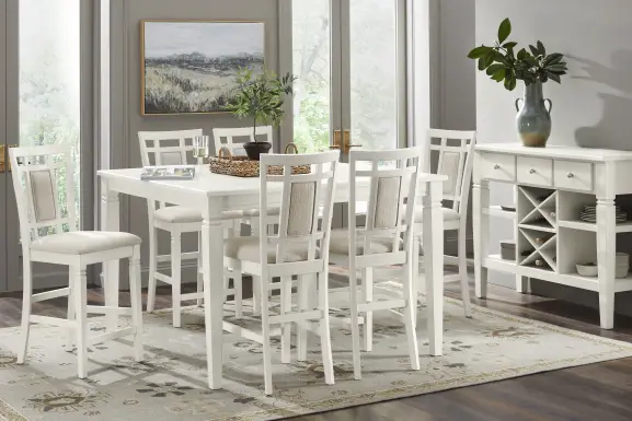 Winslow White 5 Pc Square Counter Height Dining Room with Upholstered Stools
