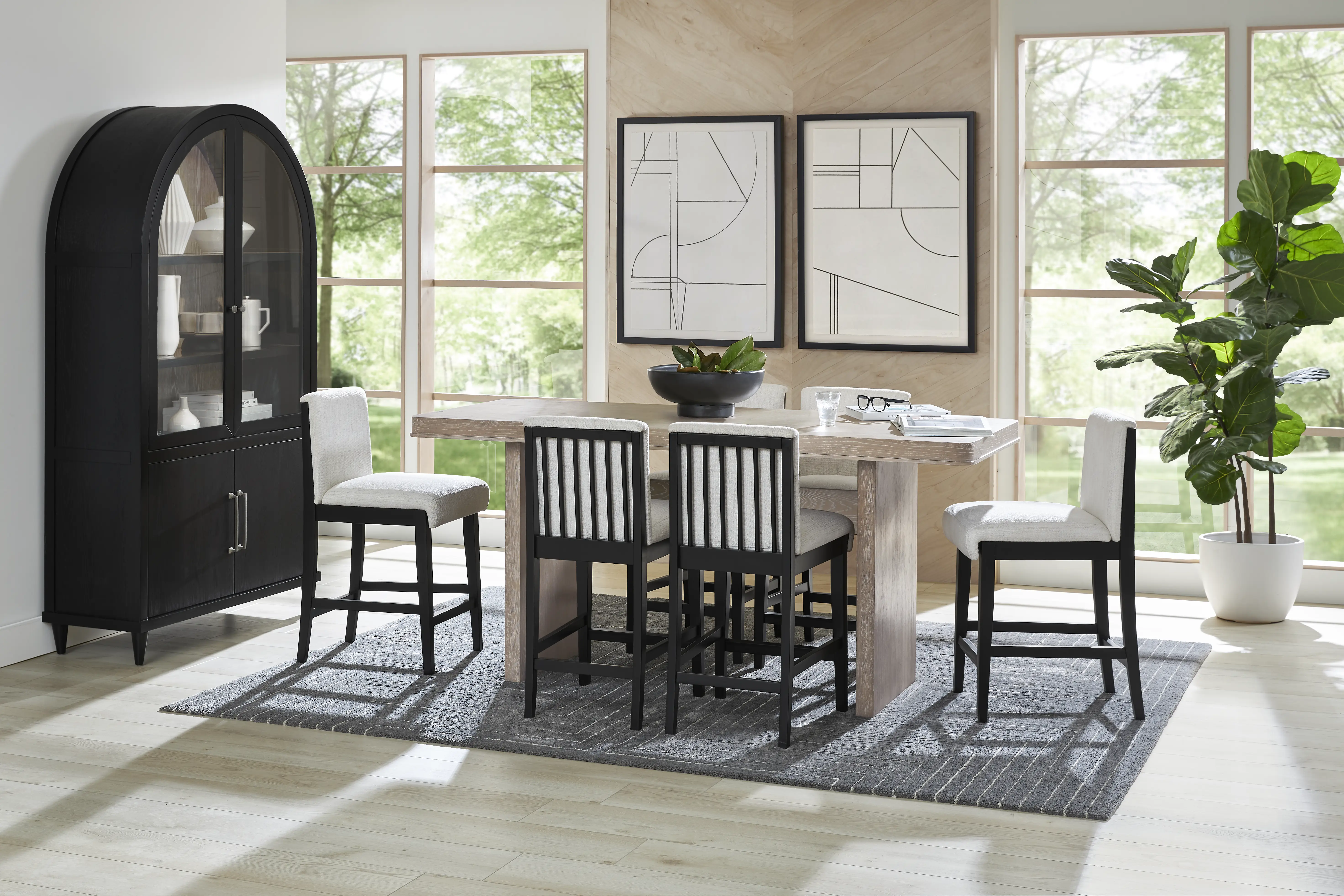 Portsmouth Natural 7 Pc Counter Height Dining Room with Black Stools - Thumbnail - Image 1