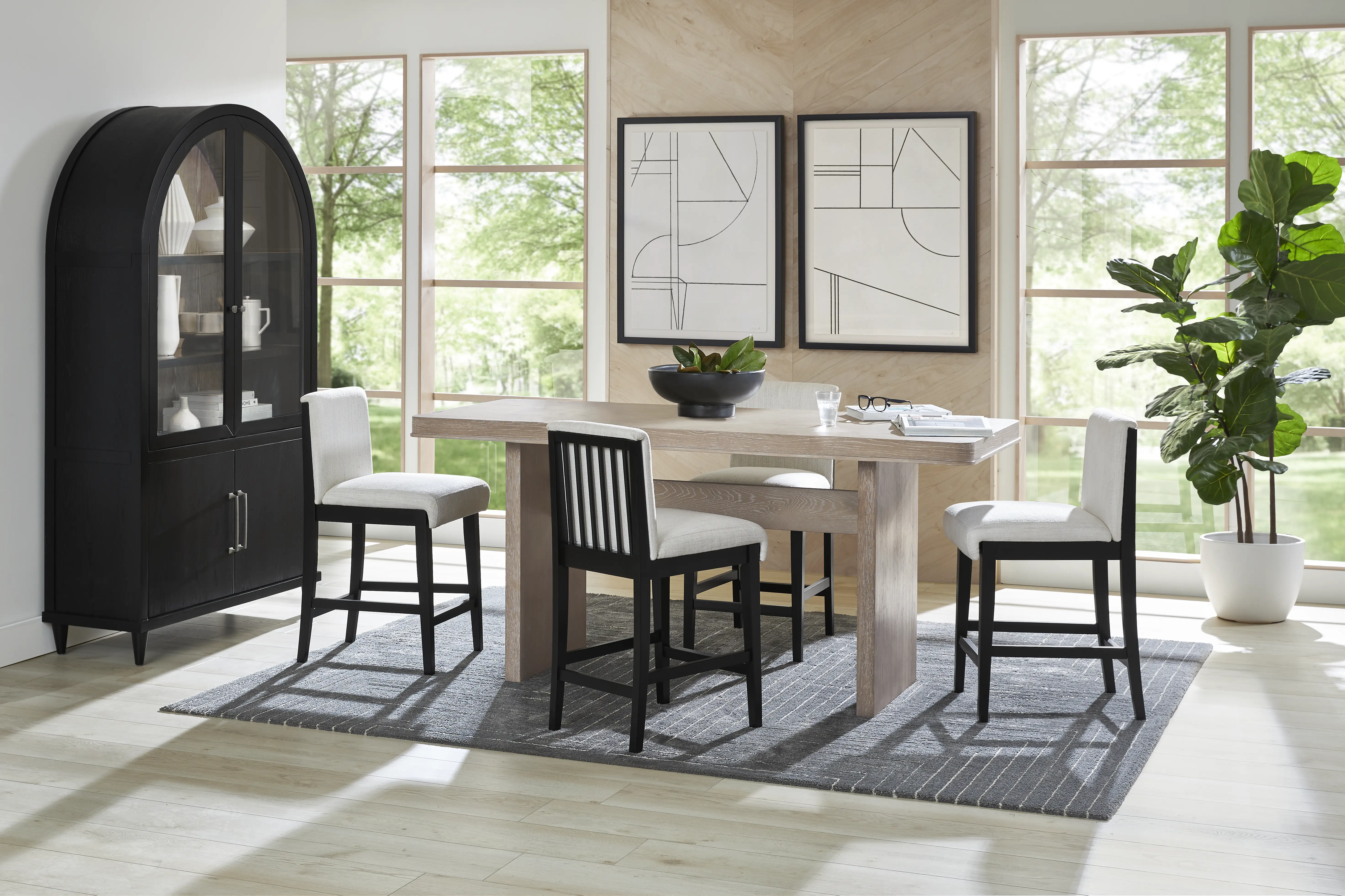 Portsmouth Natural 5 Pc Counter Height Dining Room with Black Stools - Thumbnail - Image 1