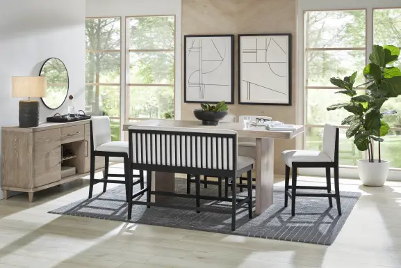 Portsmouth Natural 6 Pc Counter Height Dining Room with Black Stools and Bench