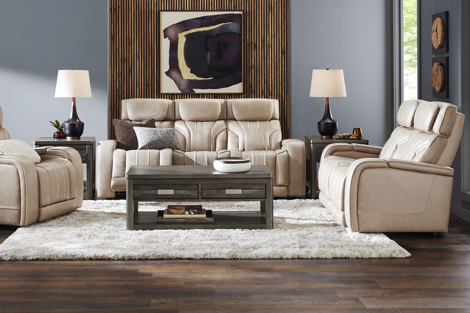 Southlake Sand 5 Pc Living Room with Triple Power Reclining Sofa - Image 1