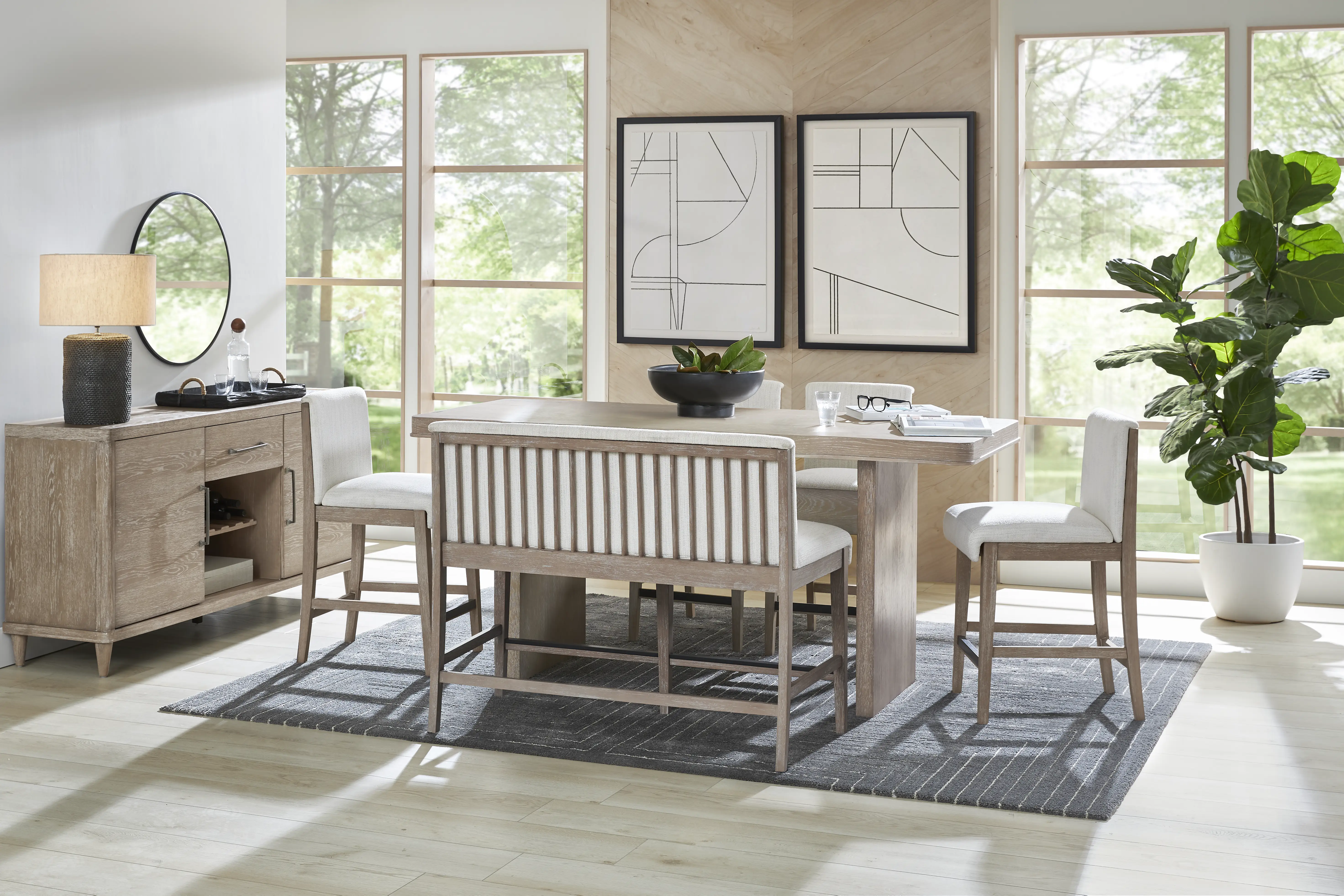 Portsmouth Natural 6 Pc Counter Height Dining Room with Natural Stools and Bench - Thumbnail - Image 1