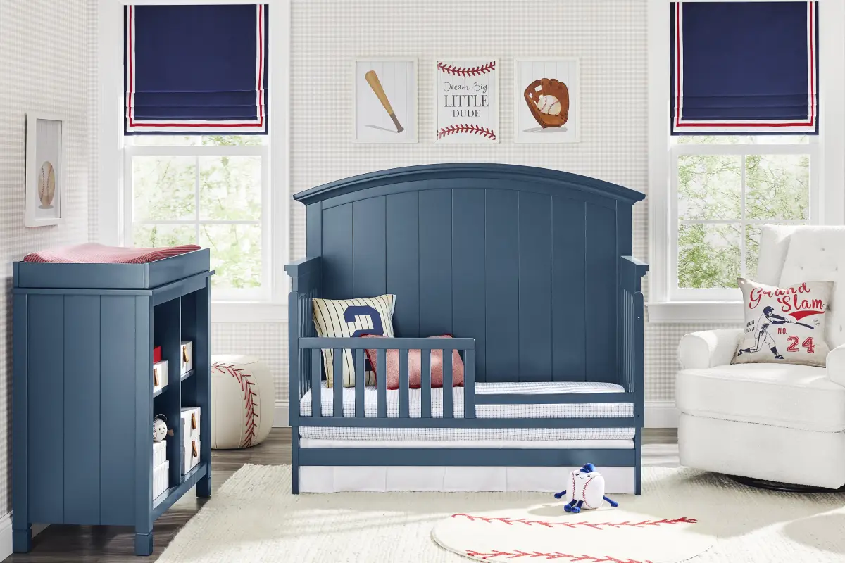 Kids Cottage Colors Navy 4-in-1 Convertible Nursery Set with Toddler Rail