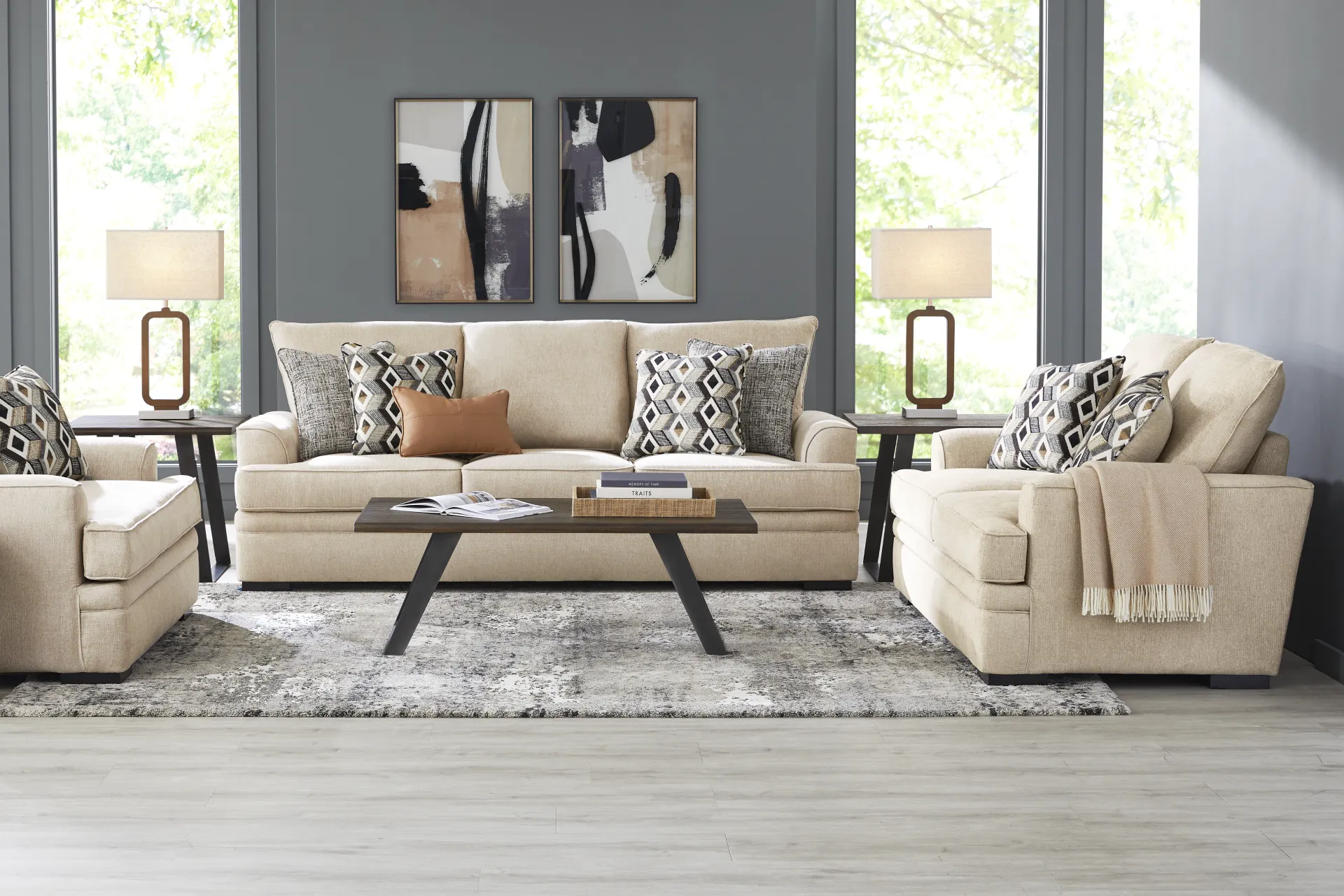 Surrey Hills Beige 7 Pc Living Room with Gel Foam Sleeper Sofa - Image 1