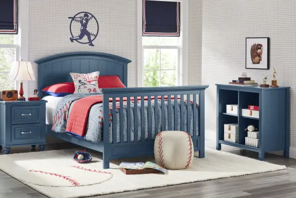 Kids Cottage Colors Navy 4-in-1 Convertible Nursery Set with Toddler and Full Conversion Rails