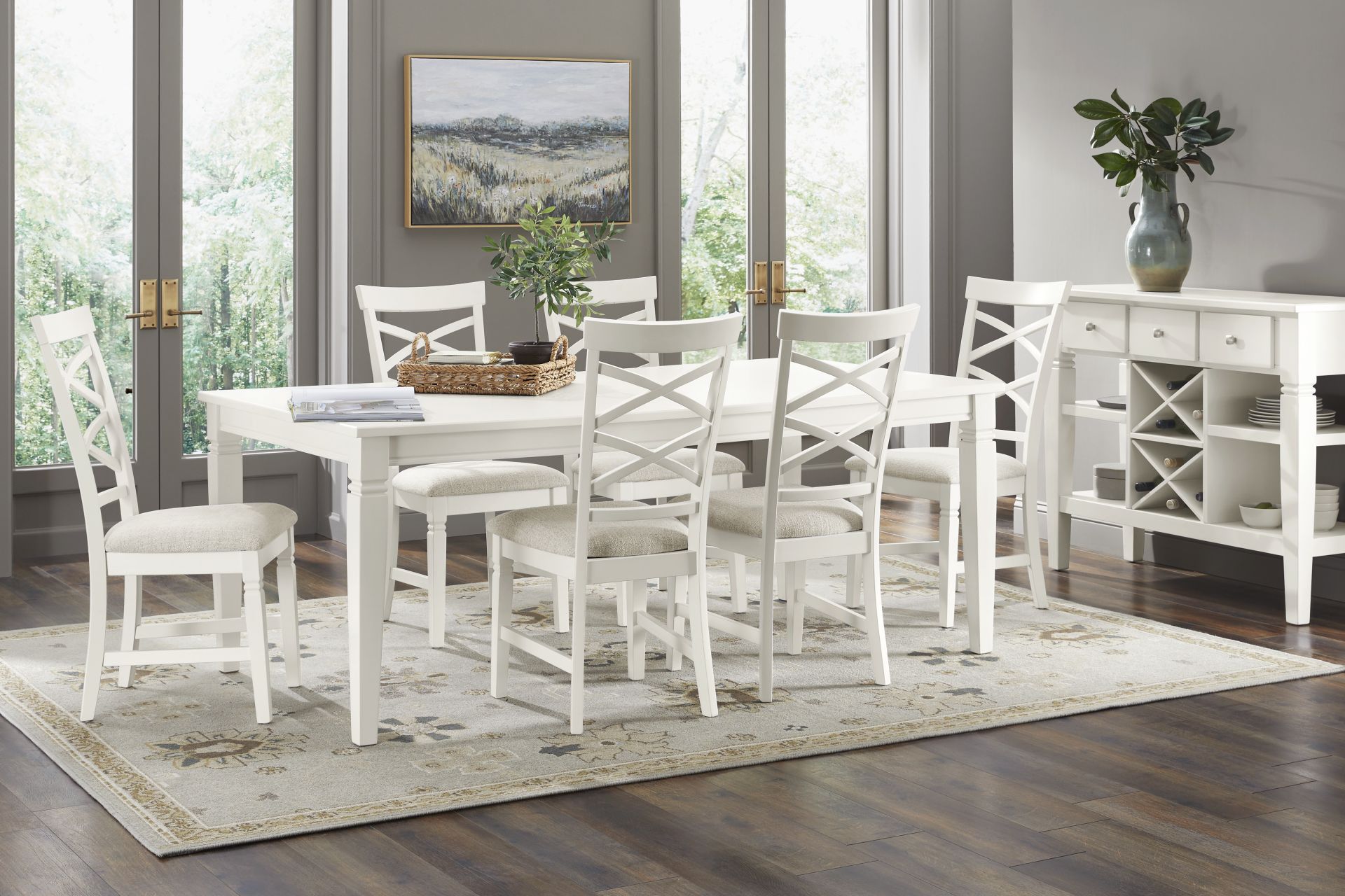 Winslow White 5 Pc Rectangle Dining Room with X-Back Chairs - Image 1