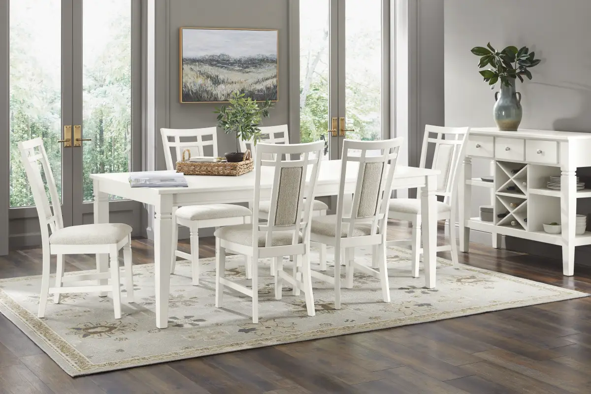 Winslow White 5 Pc Rectangle Dining Room with Upholstered Chairs