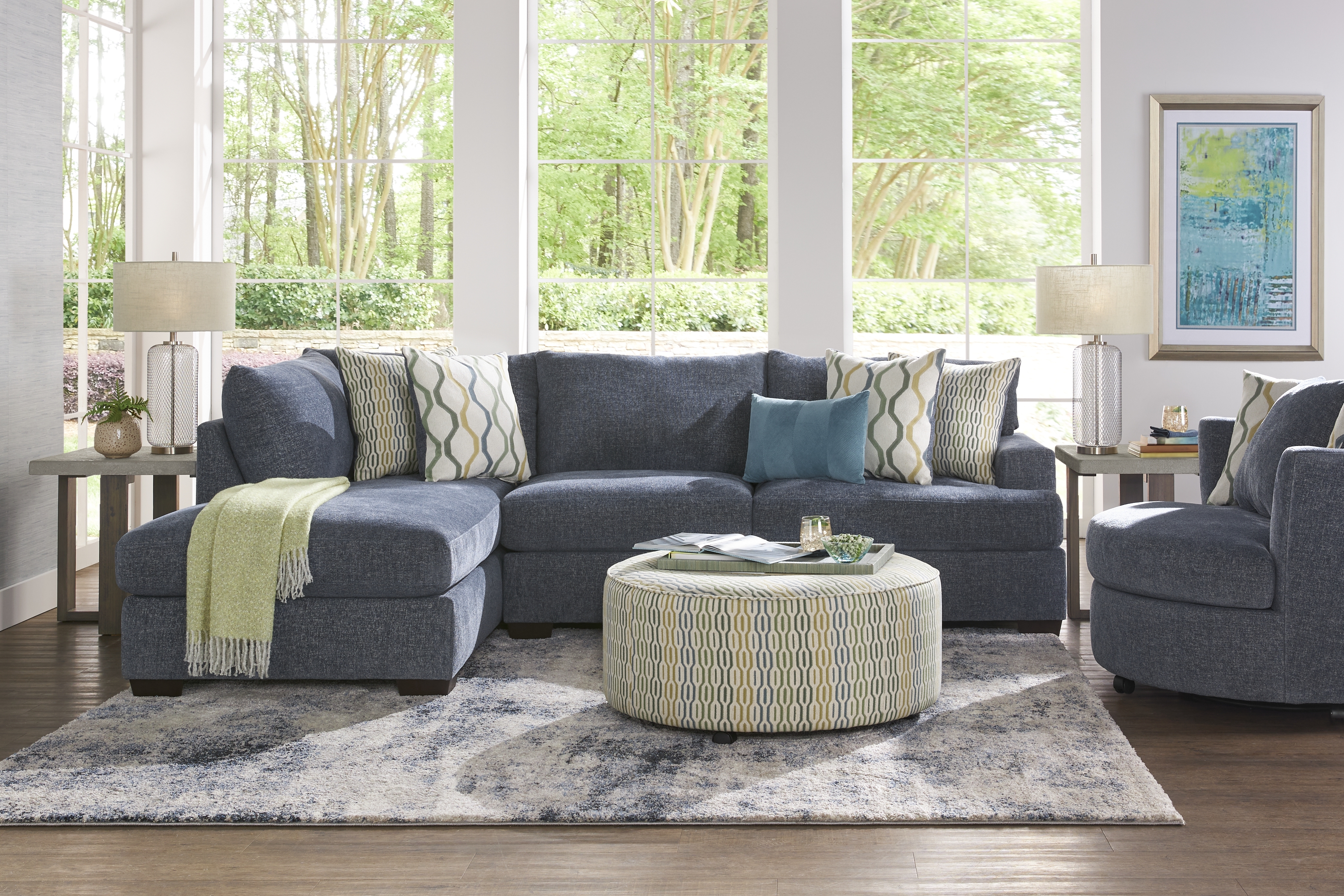 Briar Street Blue Chenille 5 Pc Sectional Living Room - Thumbnail - Image 1