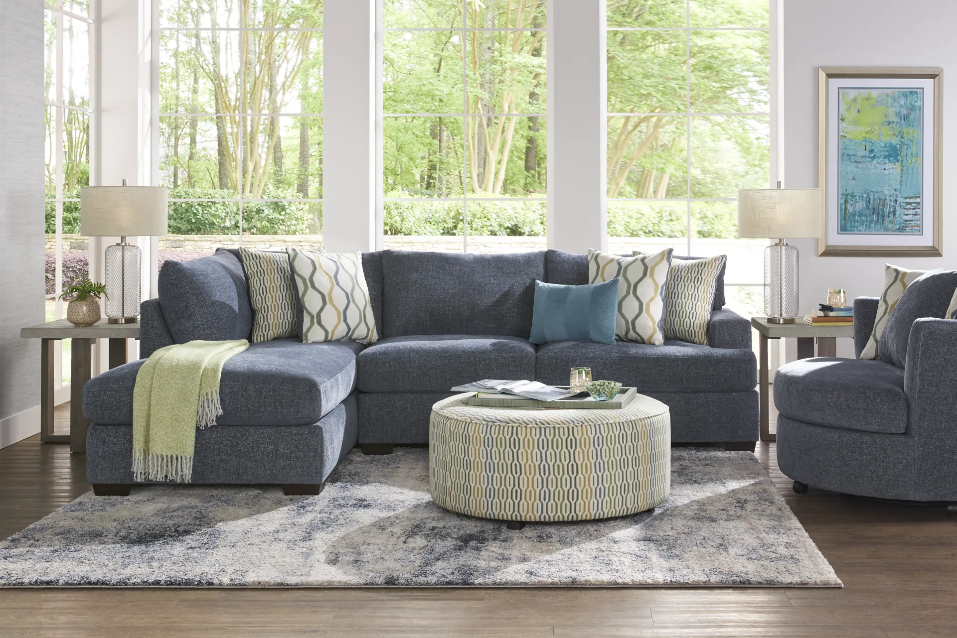 Briar Street Blue Chenille 2 Pc Sectional - Image 1