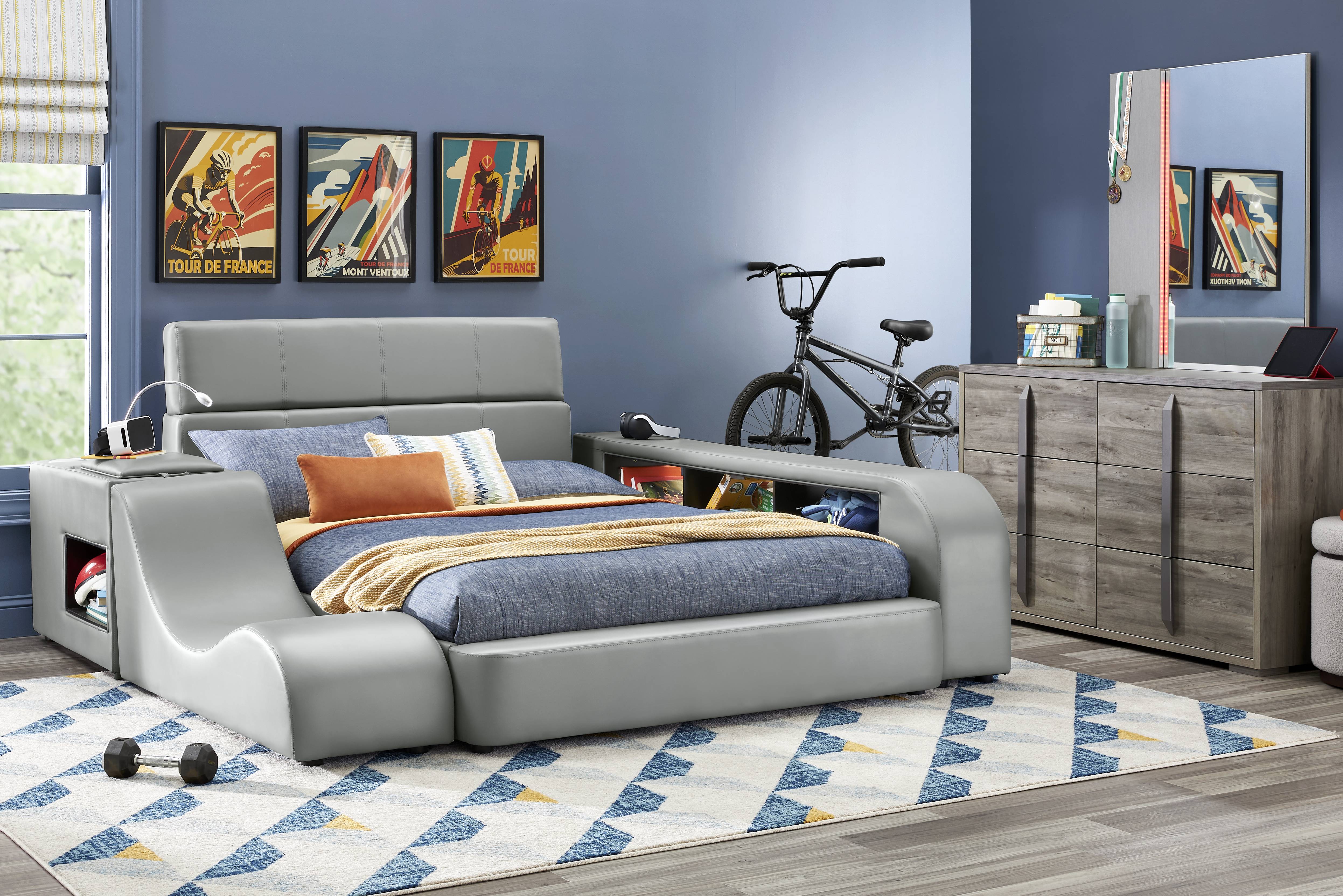 Kids Park Peak Gray Bedroom with Recharged Gray Full Bed, Nightstand, Lounger and Bookcase - Thumbnail - Image 1