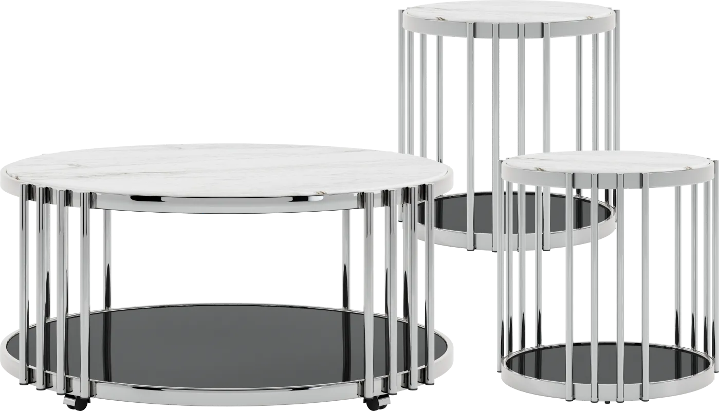 Bardiglio Silver 3 Pc Occasional Table Set