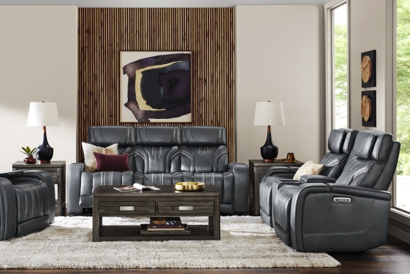 Southlake Navy Triple Power Reclining Console Loveseat with Audio