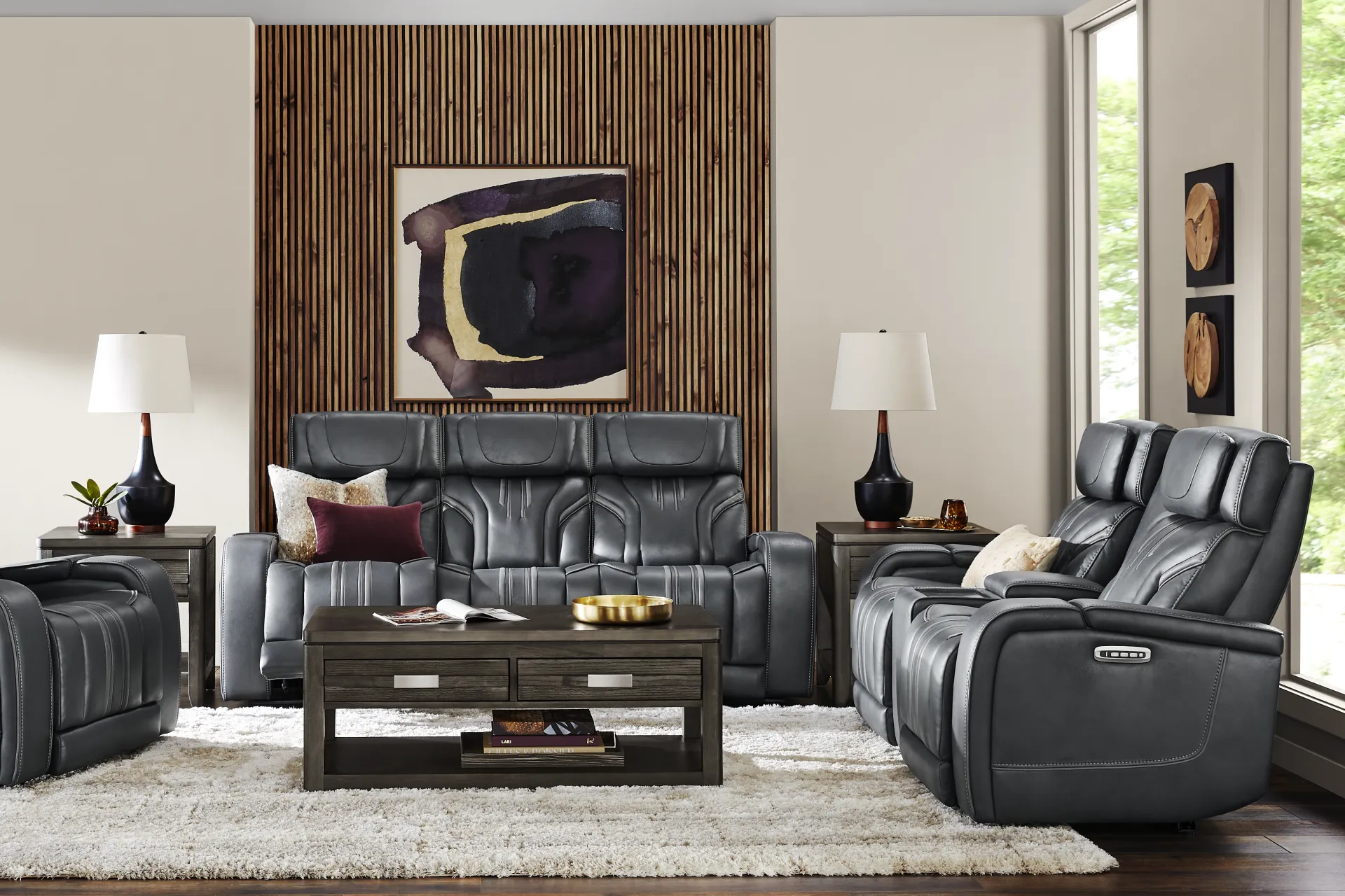 Southlake Navy Triple Power Reclining Console Loveseat with Audio - Image 1