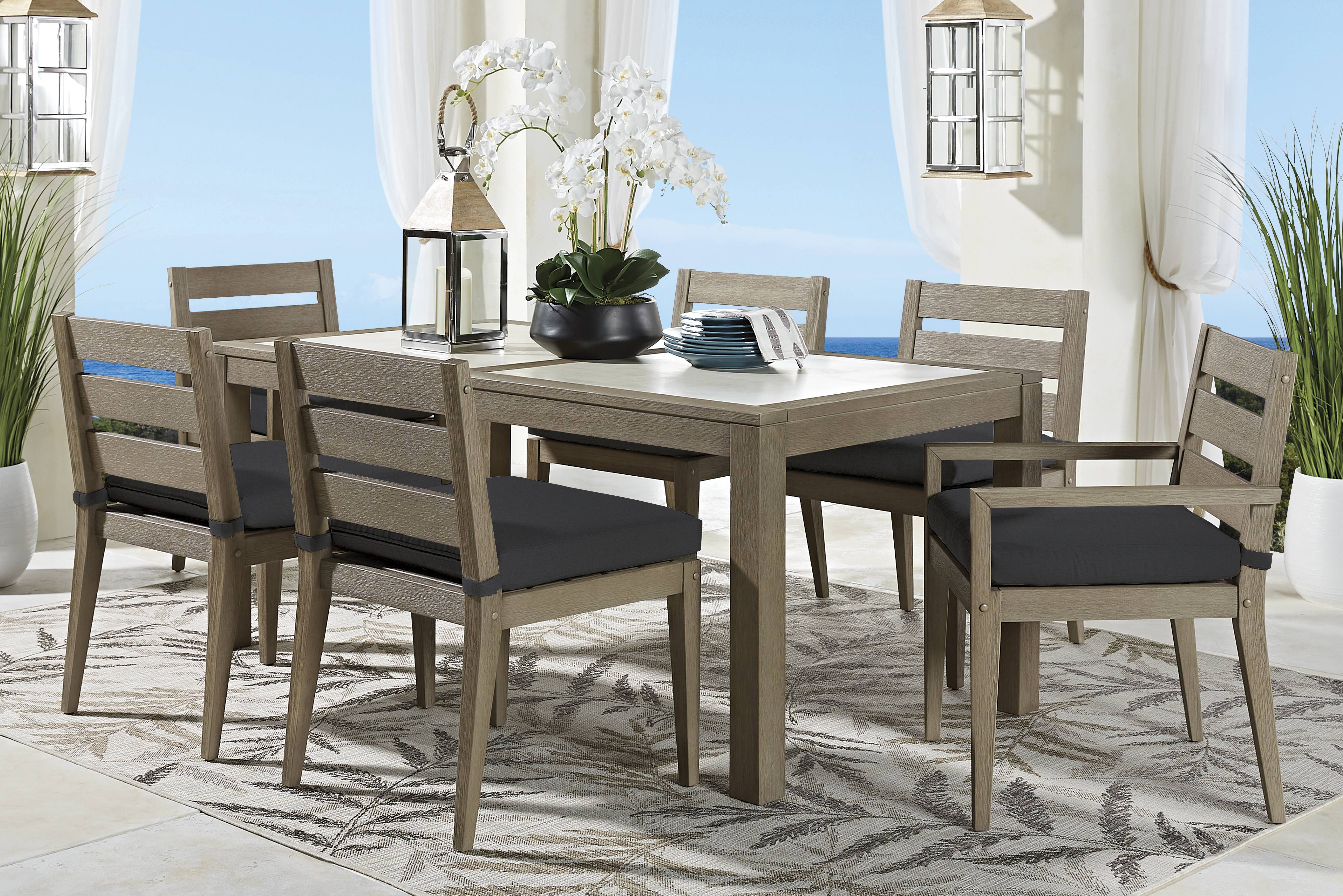 Lake Tahoe Gray 7 Pc Rectangle Outdoor Dining Set with Charcoal Cushions - Thumbnail - Image 1