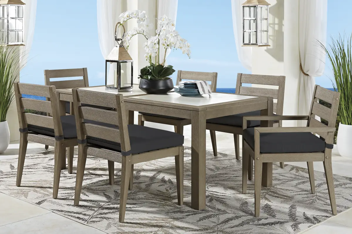 Lake Tahoe Gray 5 Pc Rectangle Outdoor Dining Set with Charcoal Cushions