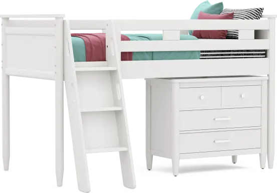 Kids Modern Colors White Twin Loft with Loft Chest