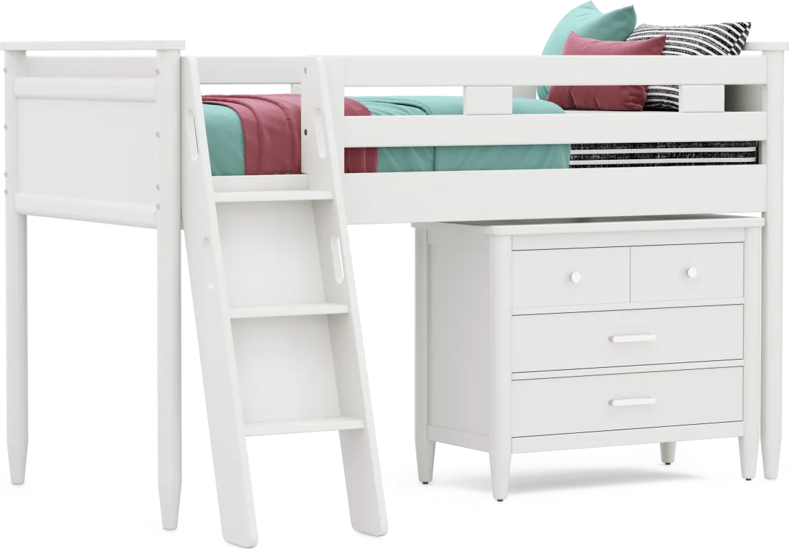 Kids Modern Colors White Twin Loft with Loft Chest