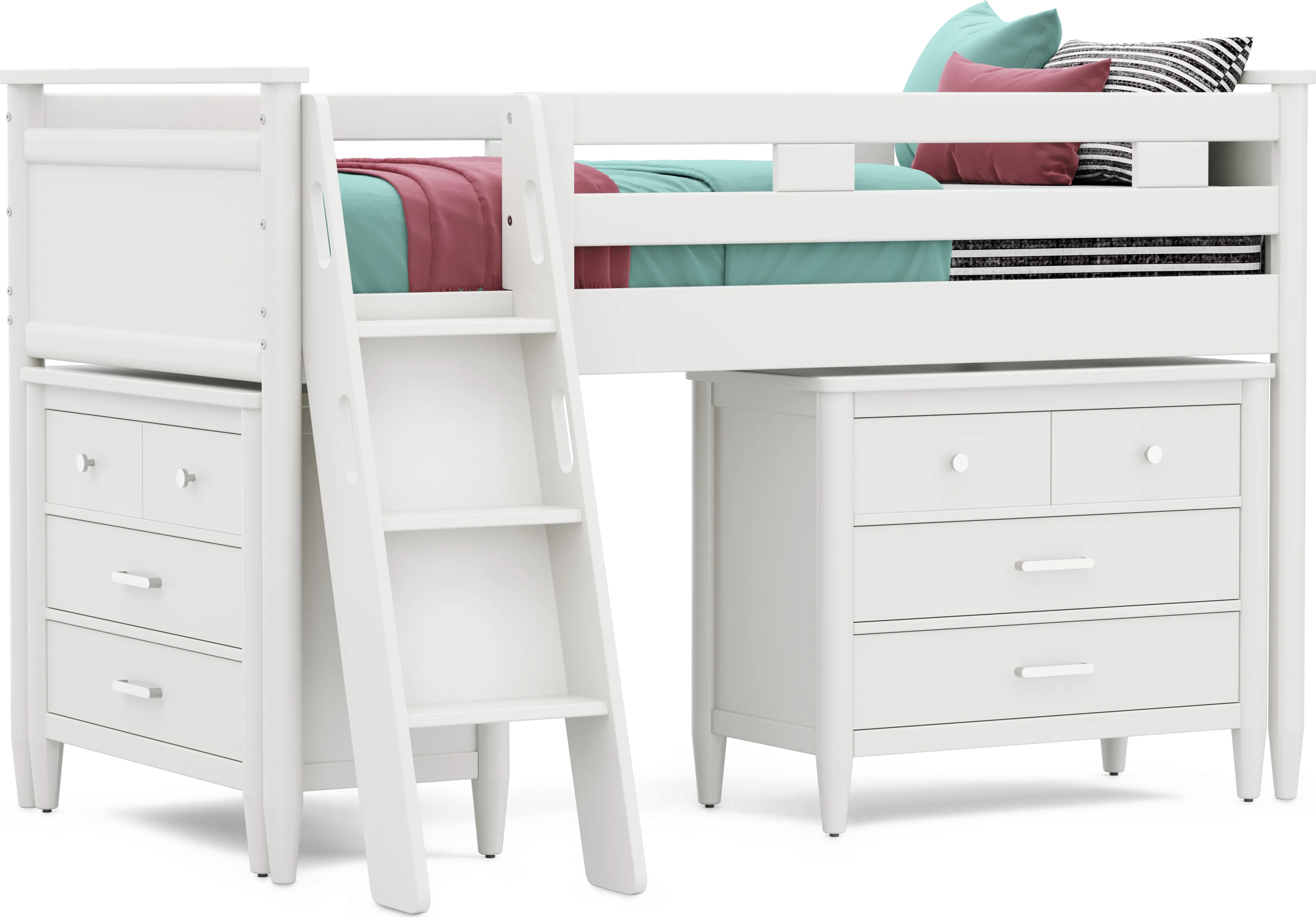 Kids Modern Colors White Twin Loft with Loft Chests - Thumbnail - Image 1