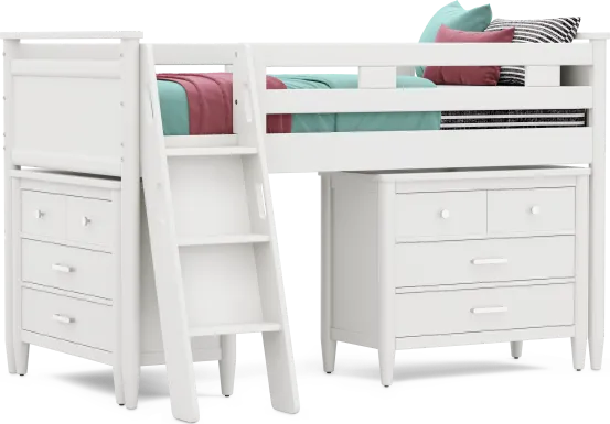 Kids Modern Colors White Twin Loft with Loft Chests