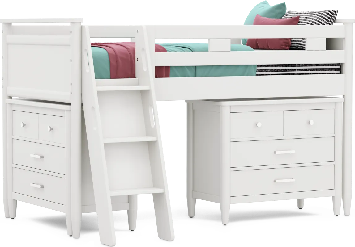Kids Modern Colors White Twin Loft with Loft Chests