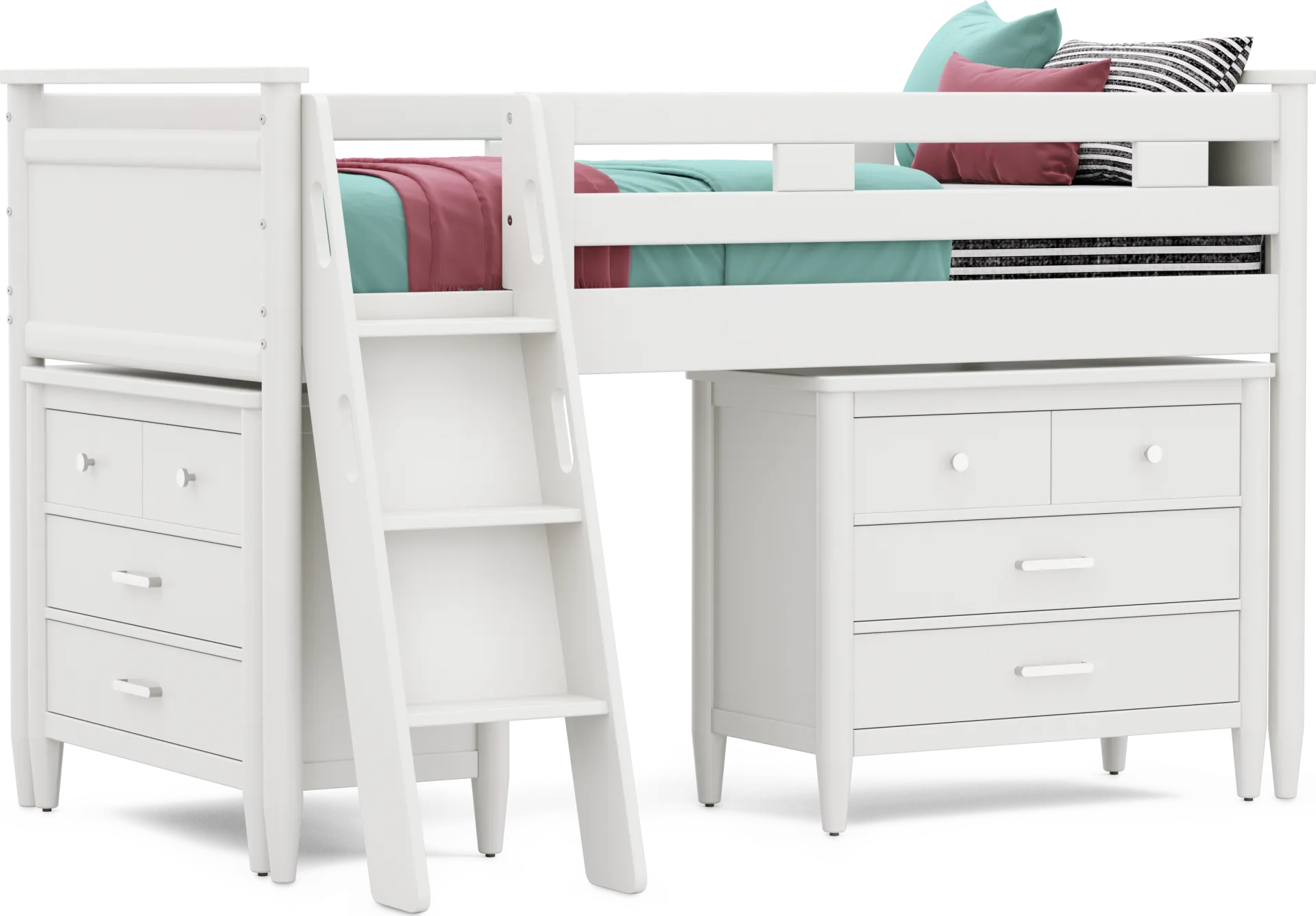 Kids Modern Colors White Twin Loft with Loft Chests - Image 1