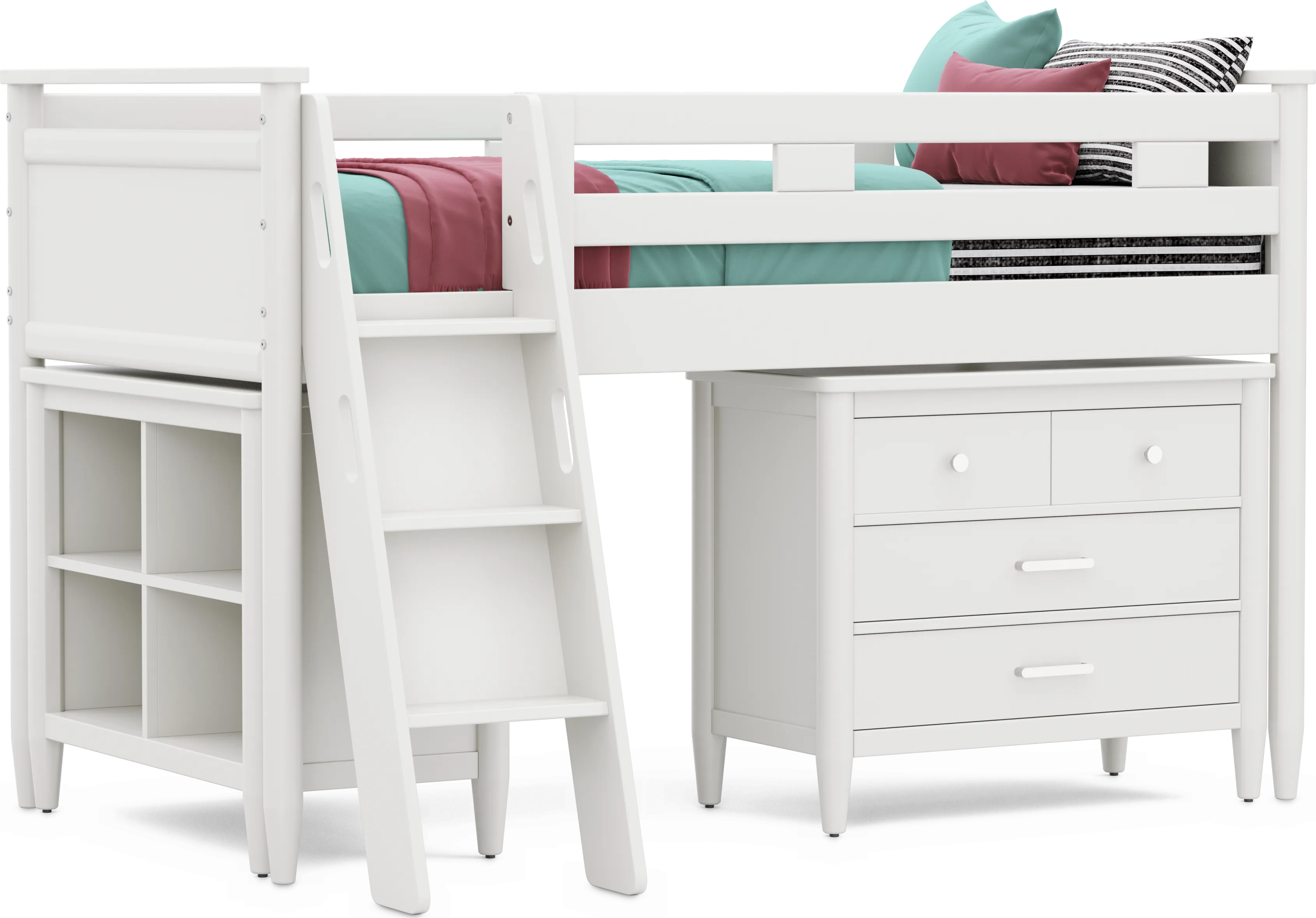 Kids Modern Colors White Twin Loft with Loft Chest and Bookcase - Thumbnail - Image 1
