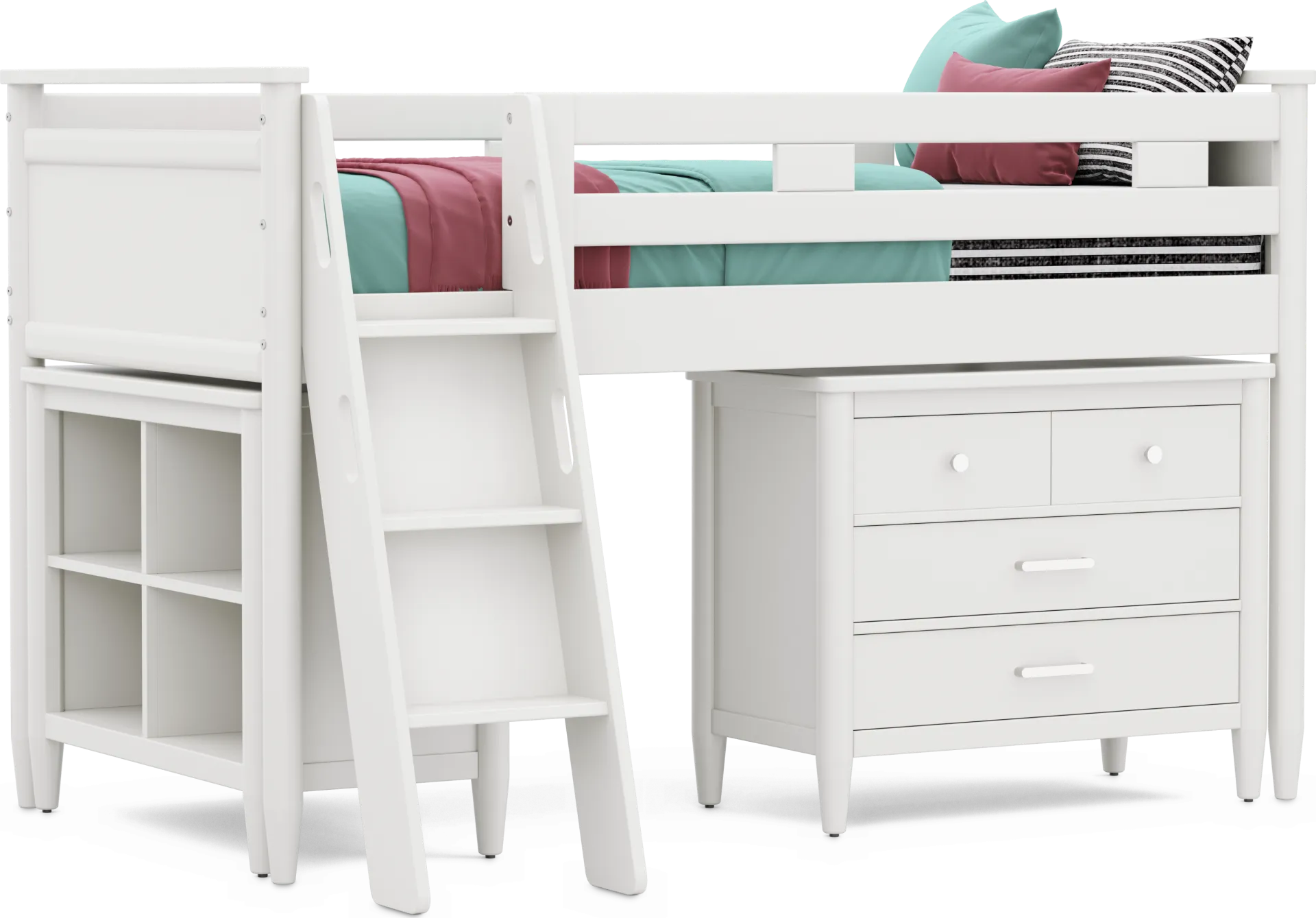 Kids Modern Colors White Twin Loft with Loft Chest and Bookcase - Image 1