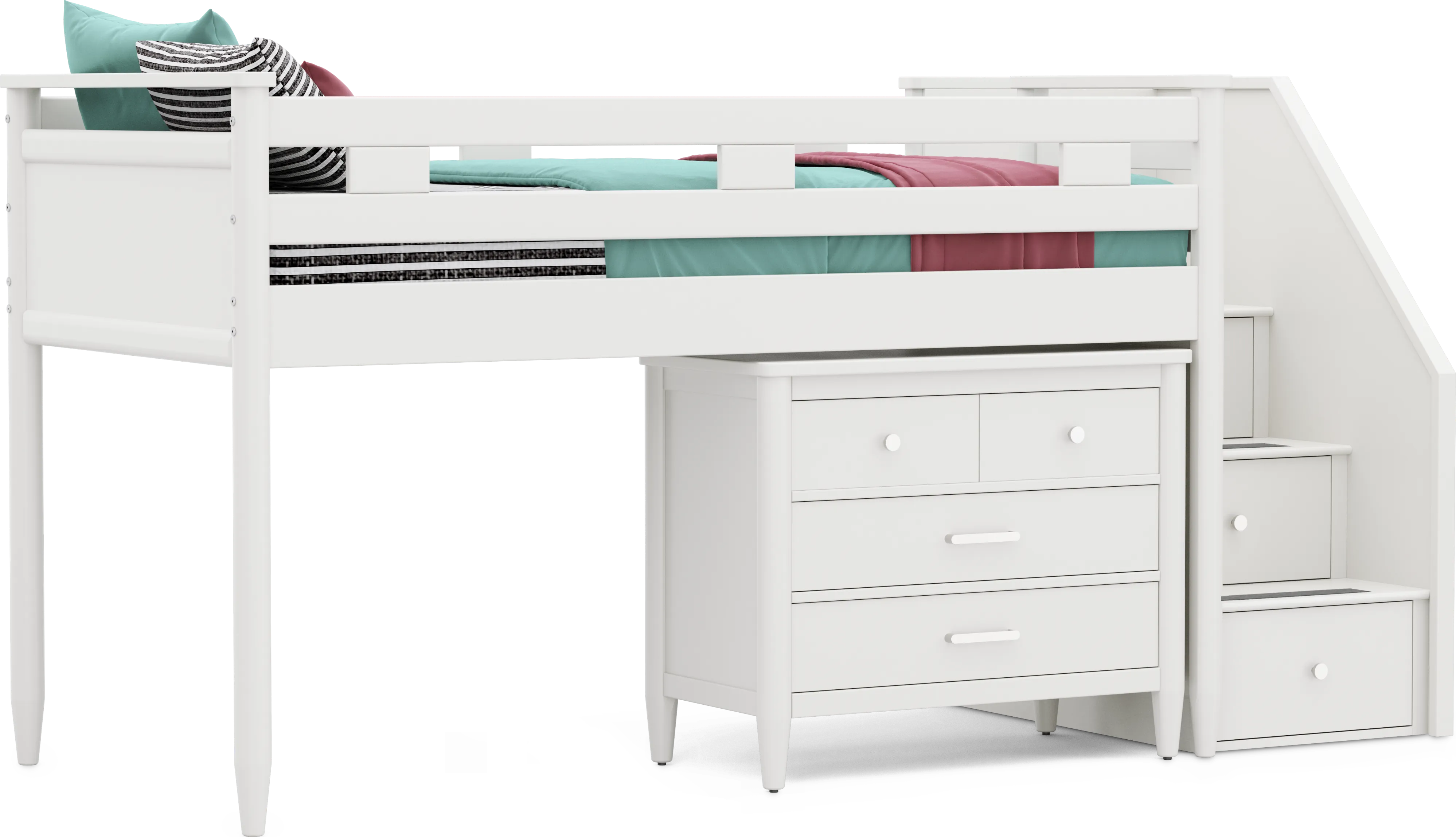 Kids Modern Colors White Twin Step Loft with Loft Chest - Thumbnail - Image 1