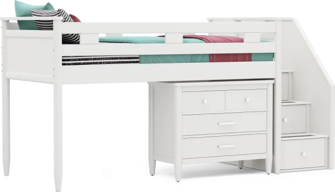 Kids Modern Colors White Twin Step Loft with Loft Chest