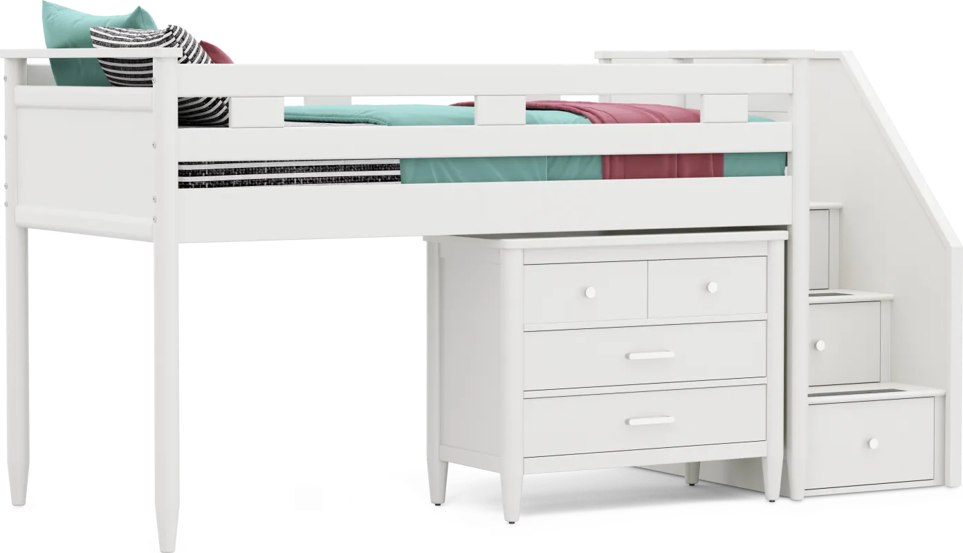 Kids Modern Colors White Twin Step Loft with Loft Chest
