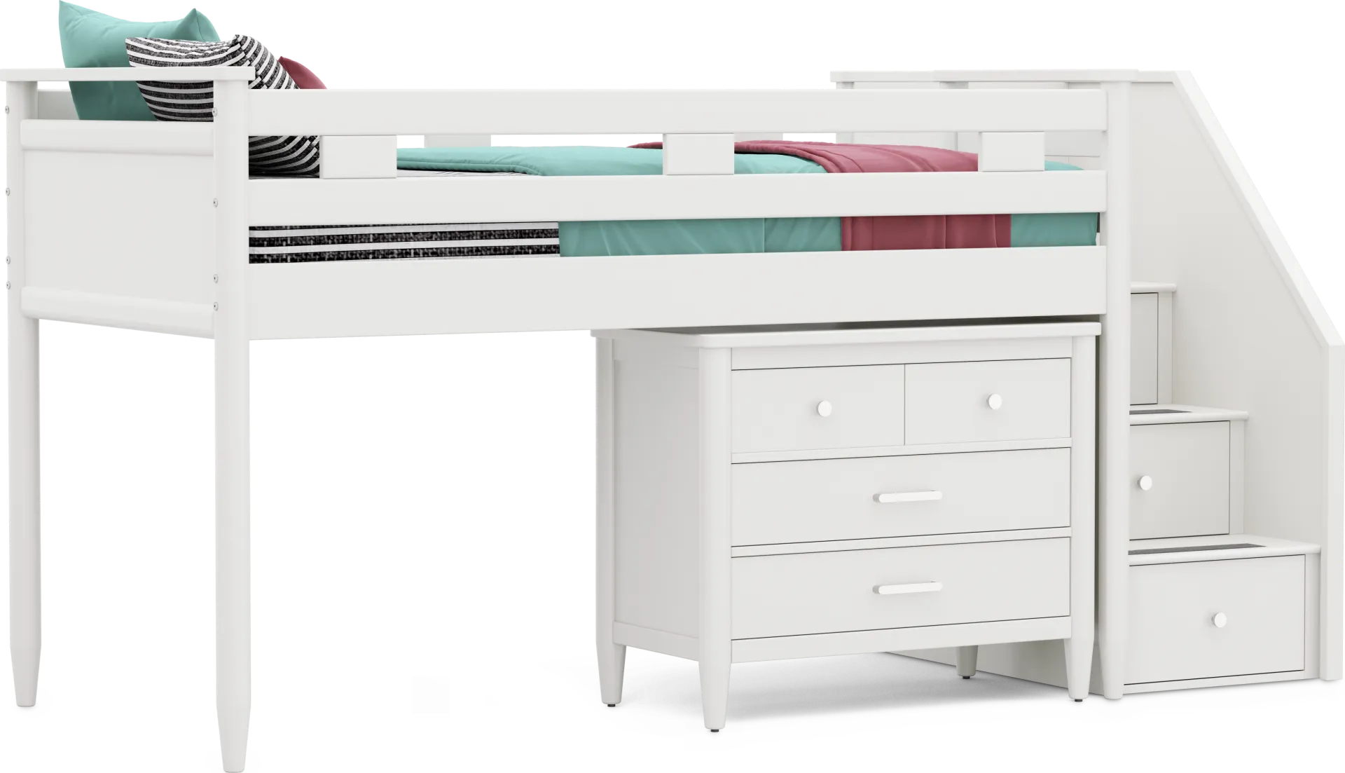 Kids Modern Colors White Twin Step Loft with Loft Chest - Image 1