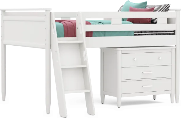 Kids Modern Colors White Full Loft with Loft Chest