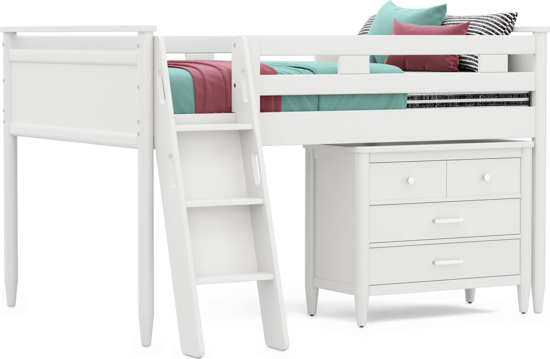 Kids Modern Colors White Full Loft with Loft Chest - Image 1