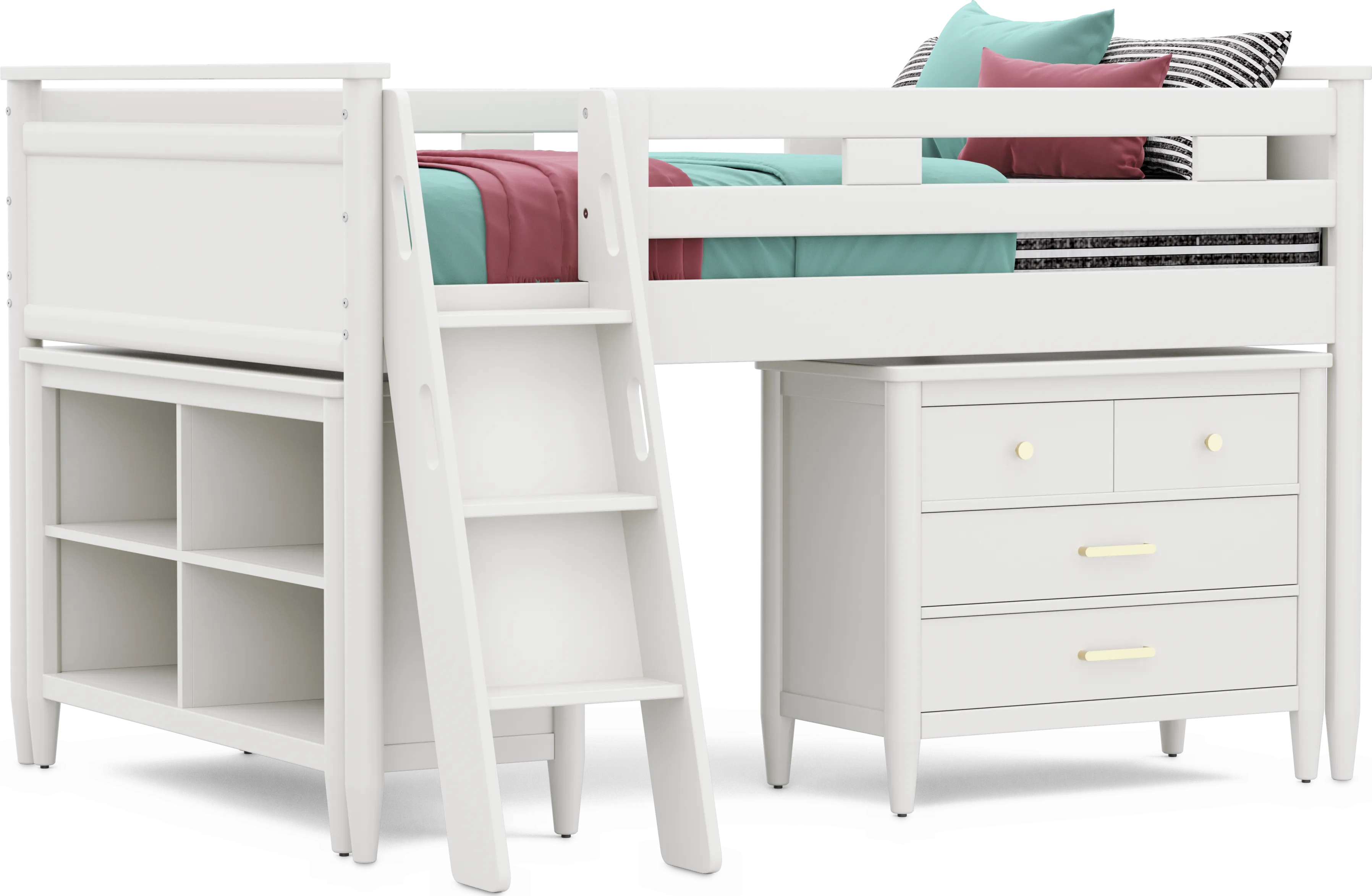 Kids Modern Colors White Full Loft with Loft Chest and Bookcase - Thumbnail - Image 1
