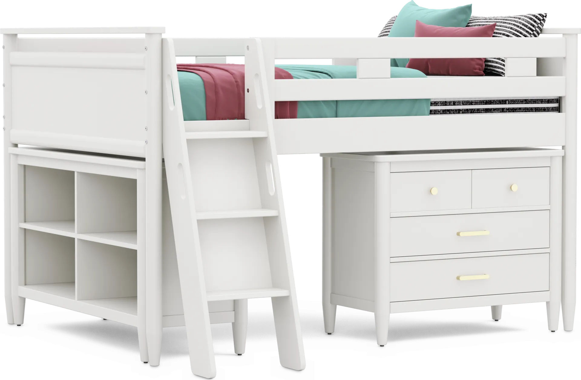 Kids Modern Colors White Full Loft with Loft Chest and Bookcase - Image 1