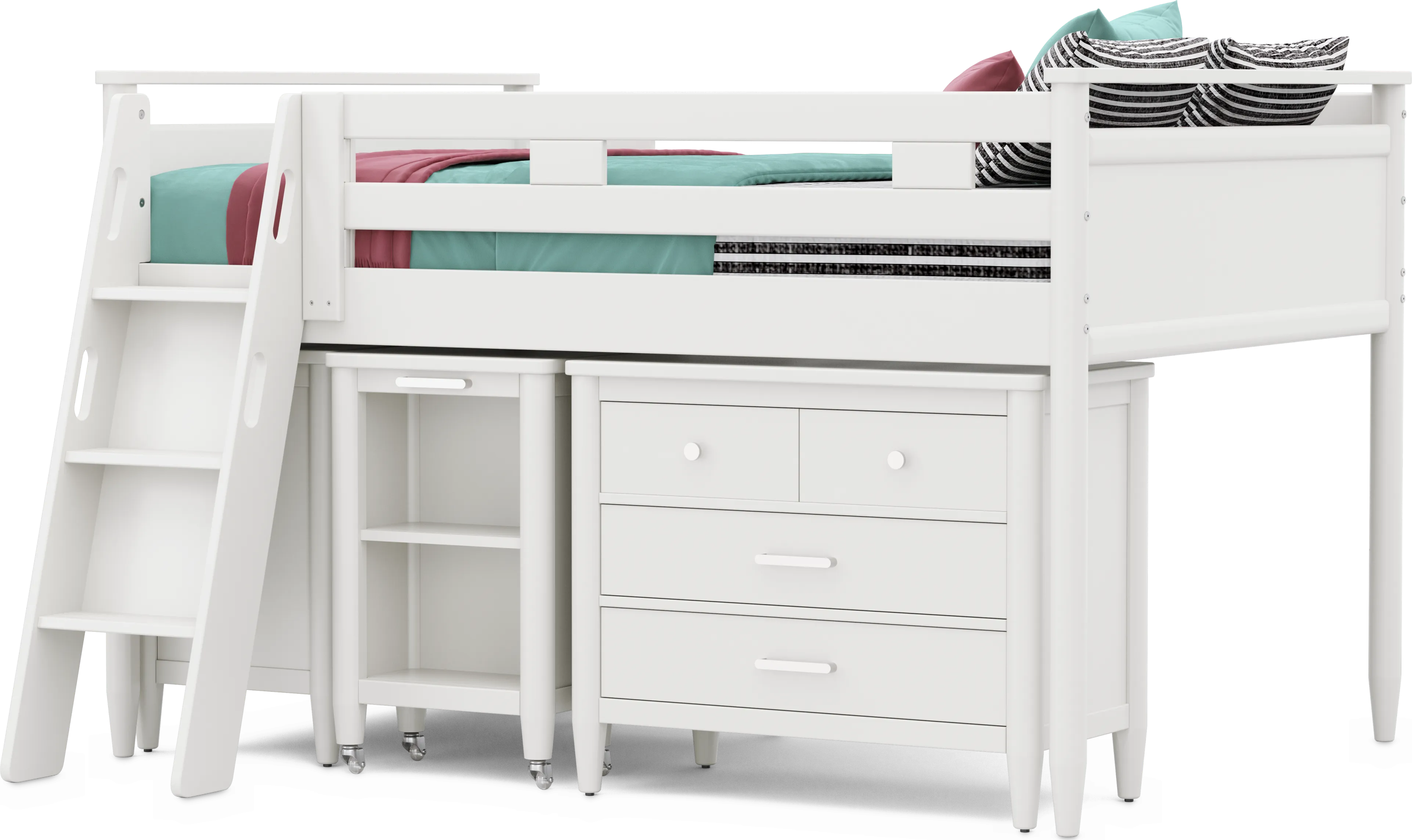 Kids Modern Colors White Full Loft with Loft Chest, Bookcase and Desk - Thumbnail - Image 1