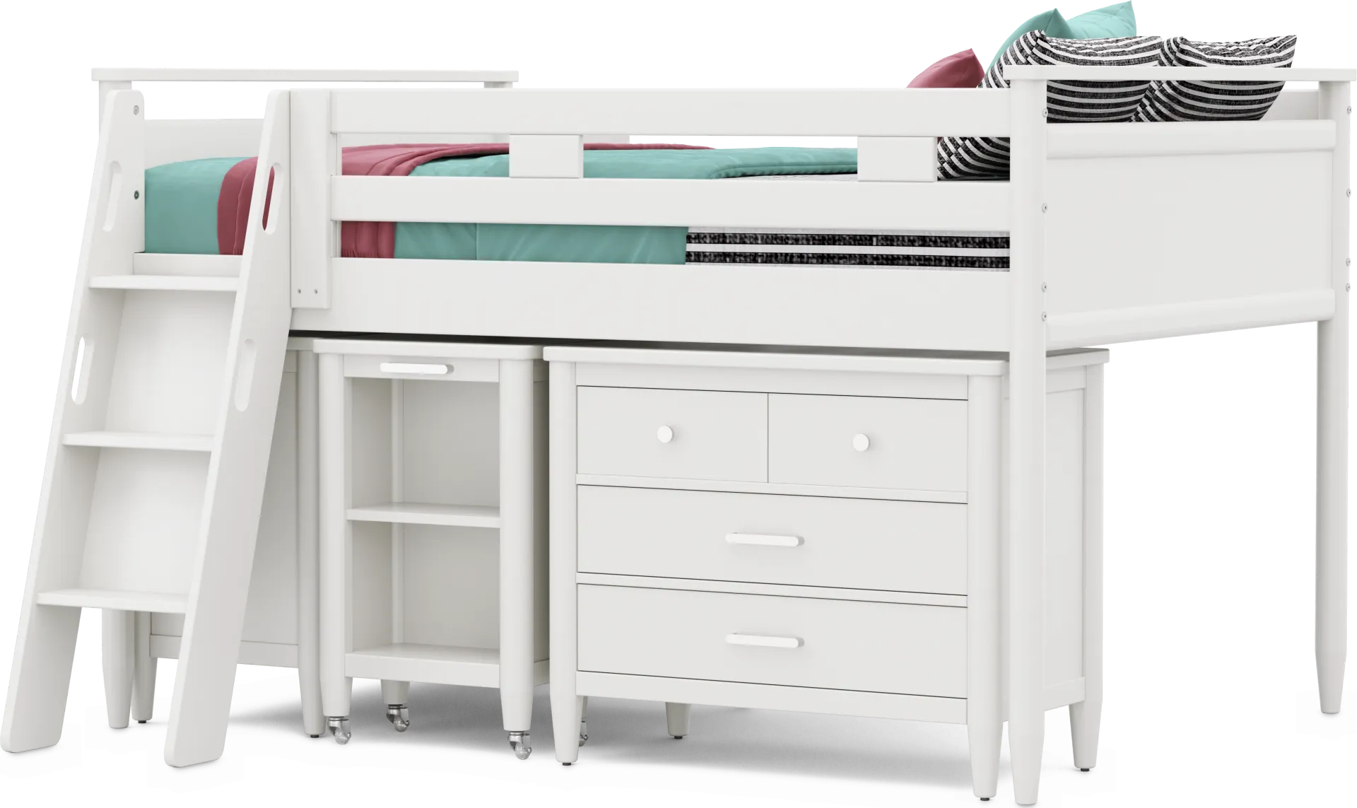 Kids Modern Colors White Full Loft with Loft Chest, Bookcase and Desk - Image 1