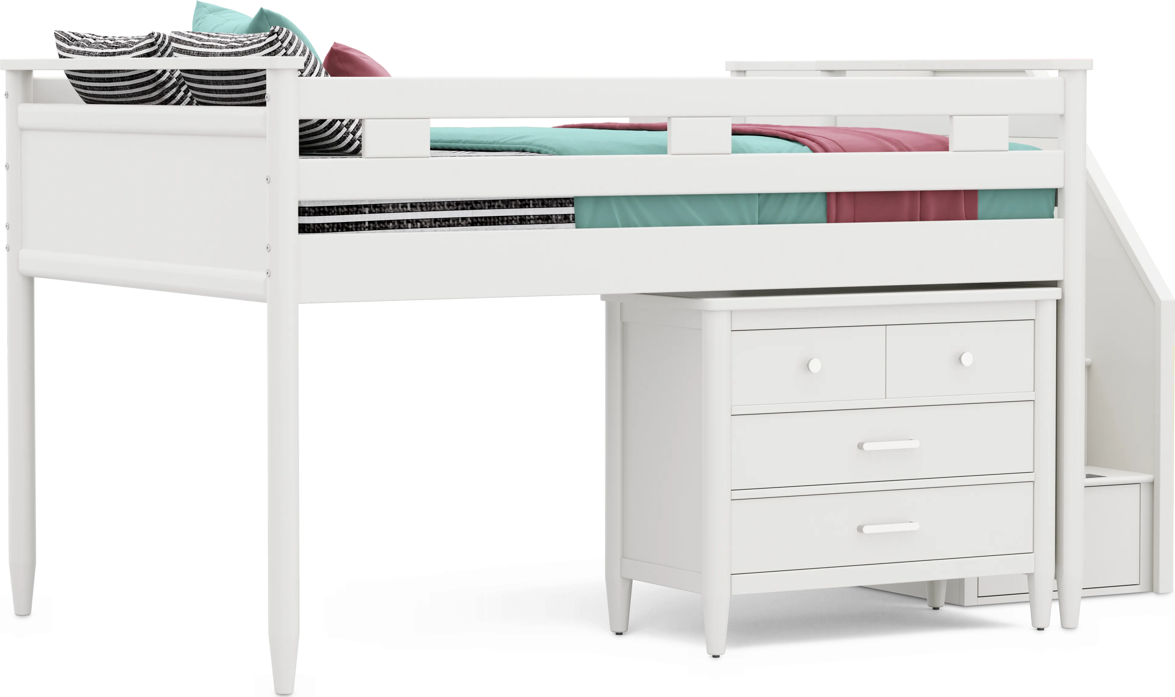 Kids Modern Colors White Full Step Loft with Loft Chest - Thumbnail - Image 1