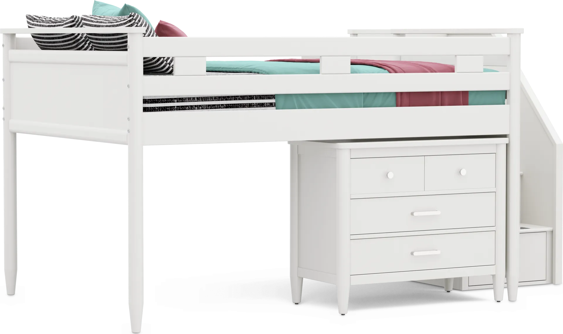 Kids Modern Colors White Full Step Loft with Loft Chest - Image 1