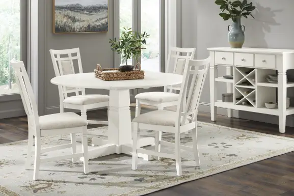 Winslow White 5 Pc Round Dining Room with Upholstered Chairs