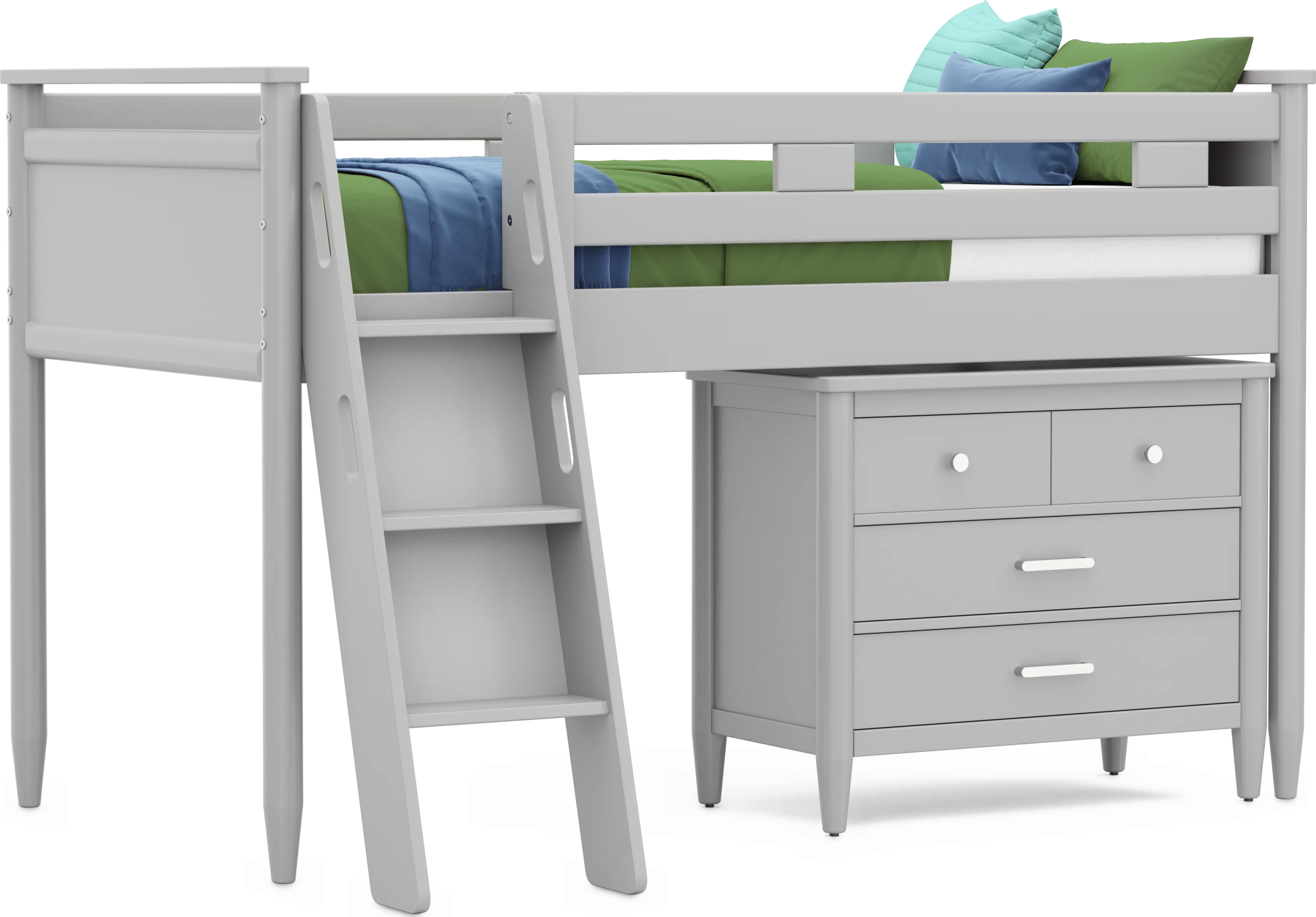 Kids Modern Colors Light Gray Twin Loft with Loft Chest - Thumbnail - Image 1