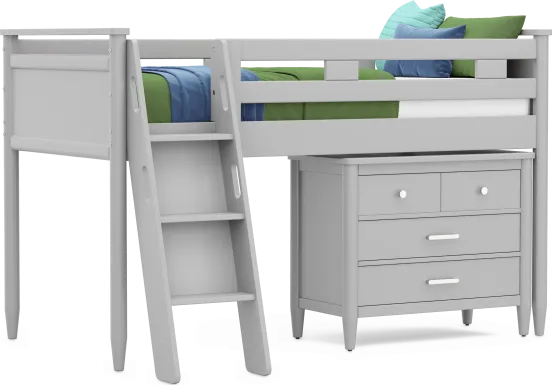Kids Modern Colors Light Gray Twin Loft with Loft Chest