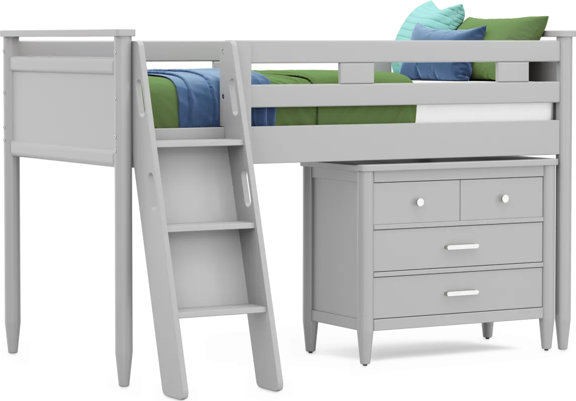 Kids Modern Colors Light Gray Twin Loft with Loft Chest