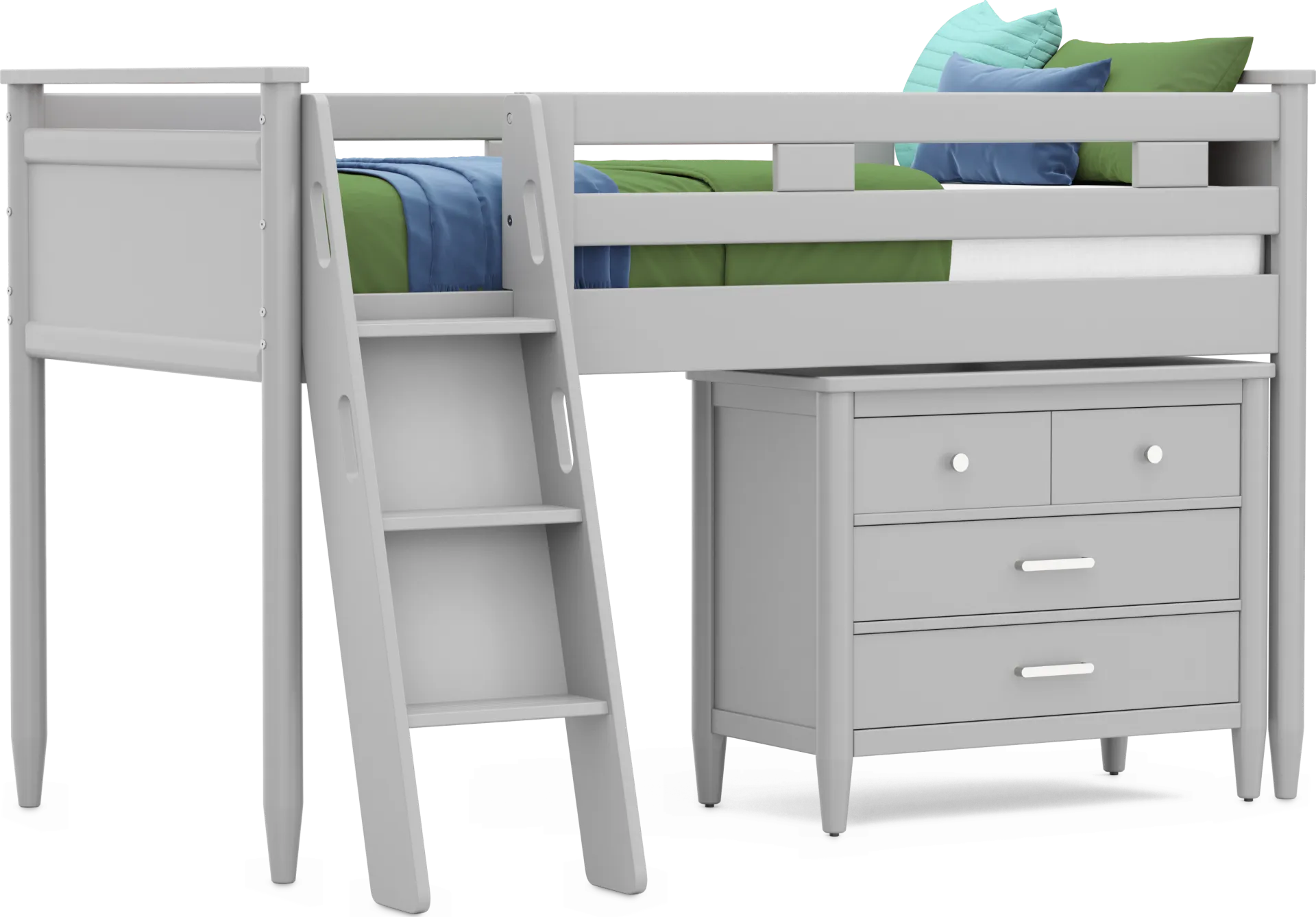 Kids Modern Colors Light Gray Twin Loft with Loft Chest - Image 1