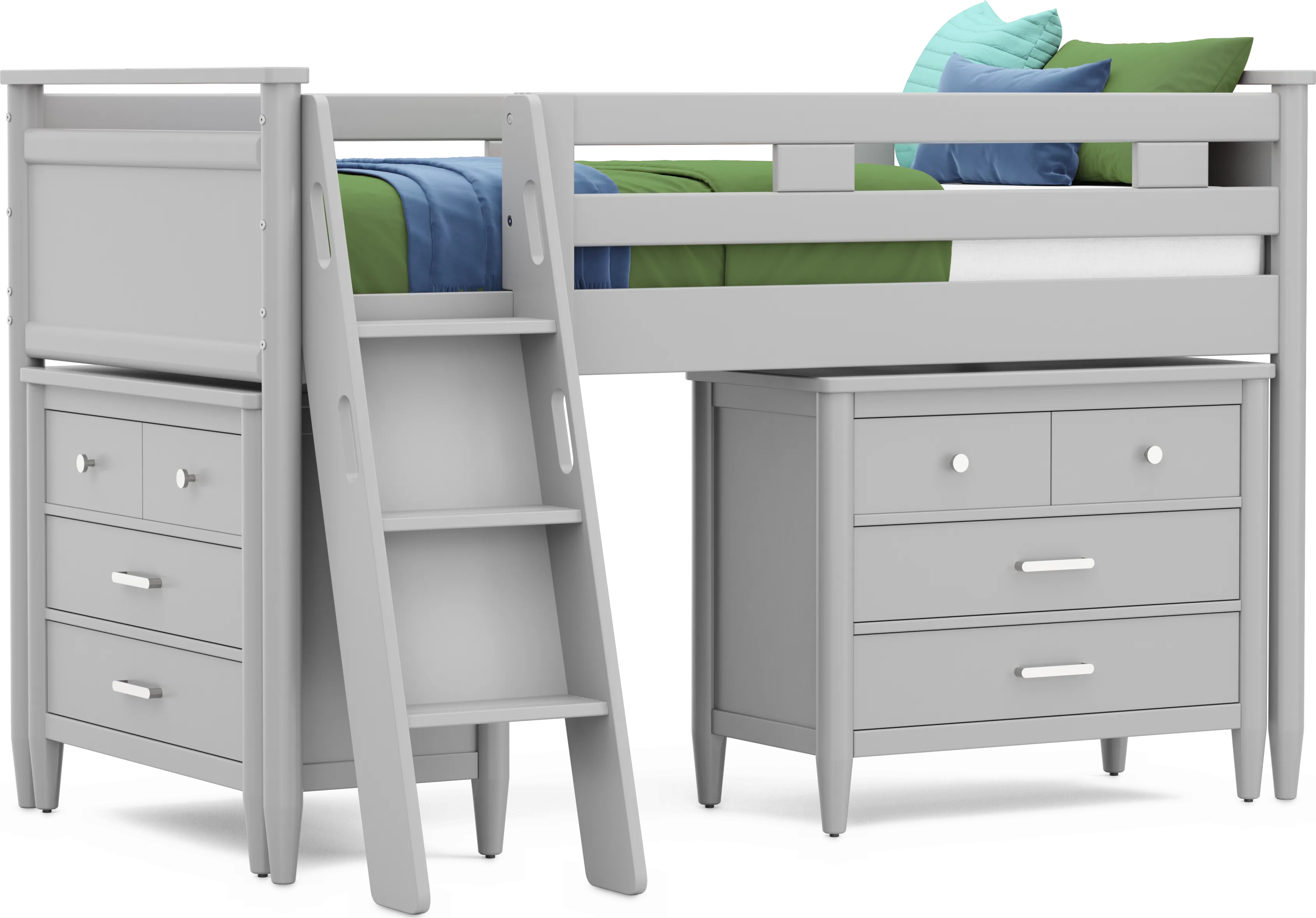 Kids Modern Colors Light Gray Twin Loft with Loft Chests - Thumbnail - Image 1
