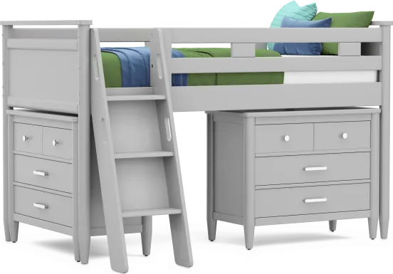 Kids Modern Colors Light Gray Twin Loft with Loft Chests